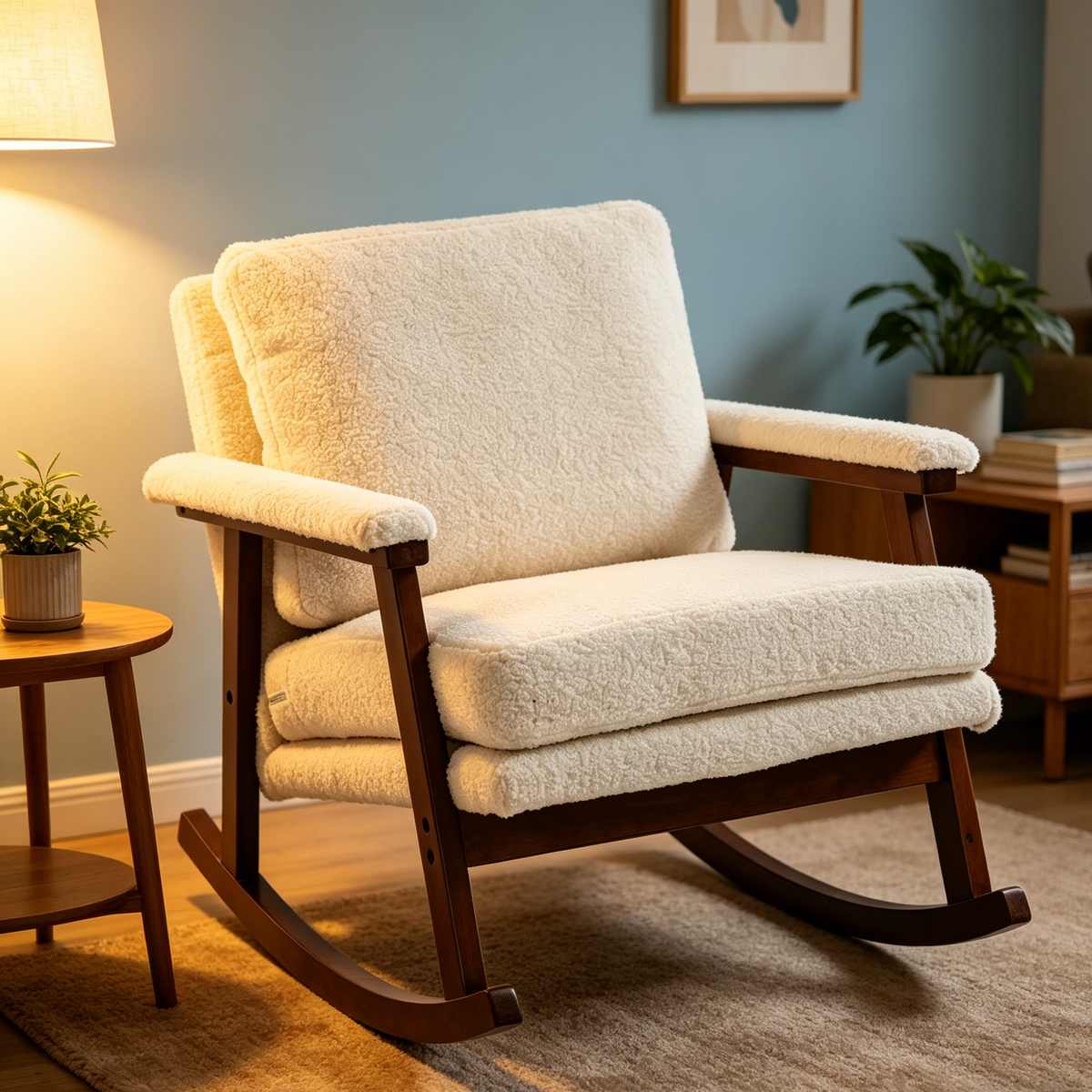 Full product view of Rocking Chair Rocking Wood Frame Antique White Wood
