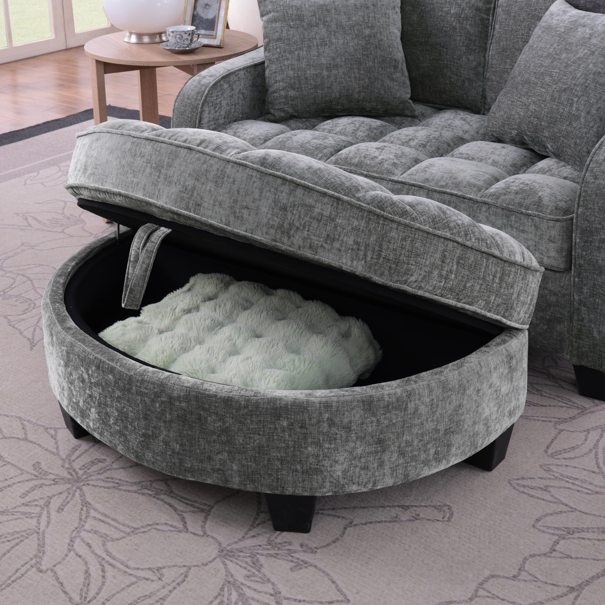 Design feature view of Loveseat Sofa Modern Storage Chaise Gray Corduroy 2-Seater