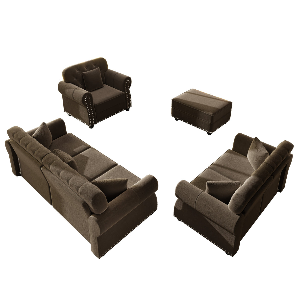 Full product view of Sofa Chesterfield Cushioned Seating Brown Velvet 3-Seater