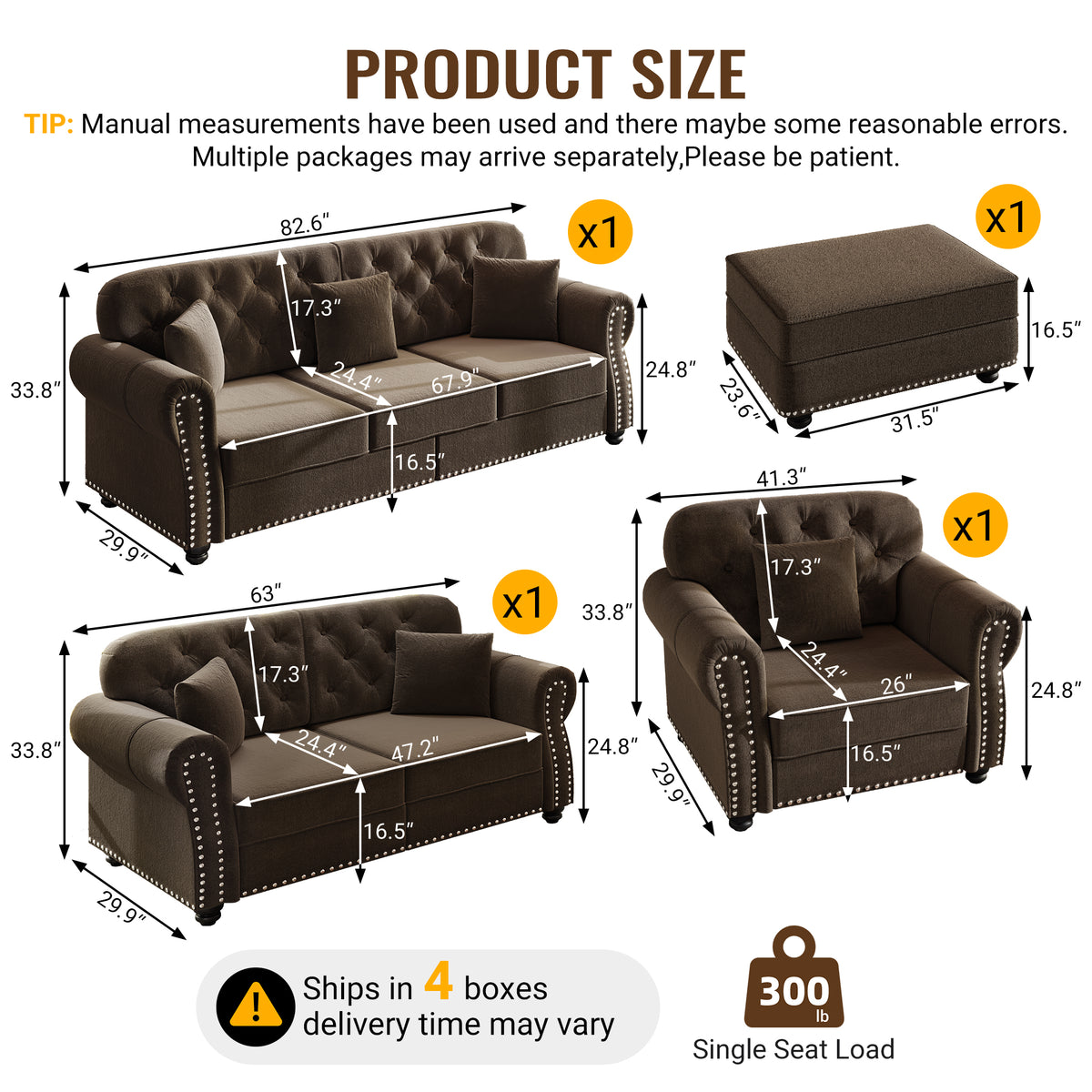 Alternate angle of Sofa Chesterfield Cushioned Seating Brown Velvet 3-Seater