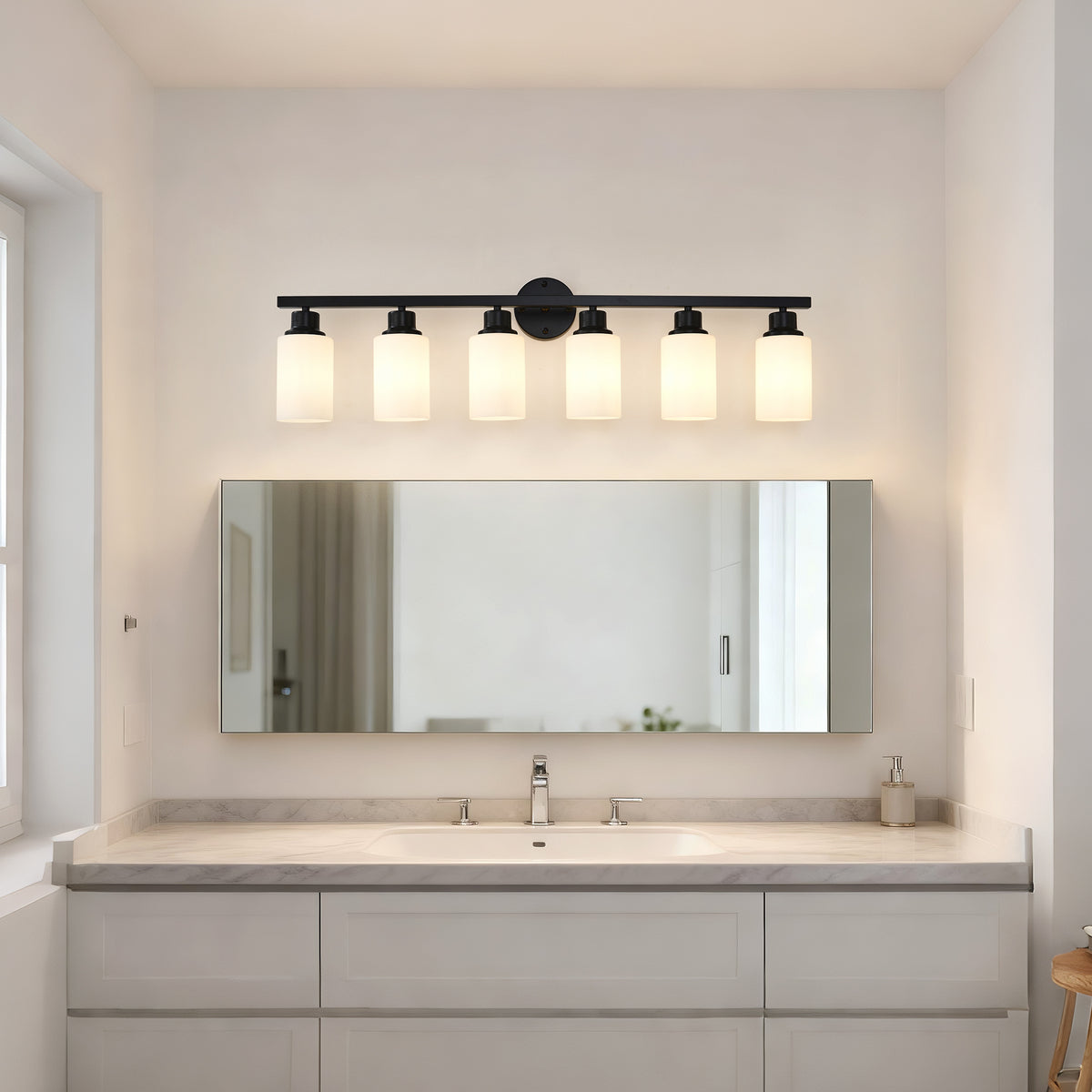 Close-up detail of Wall Light 6-Light Glass Shades Matte Black Glass