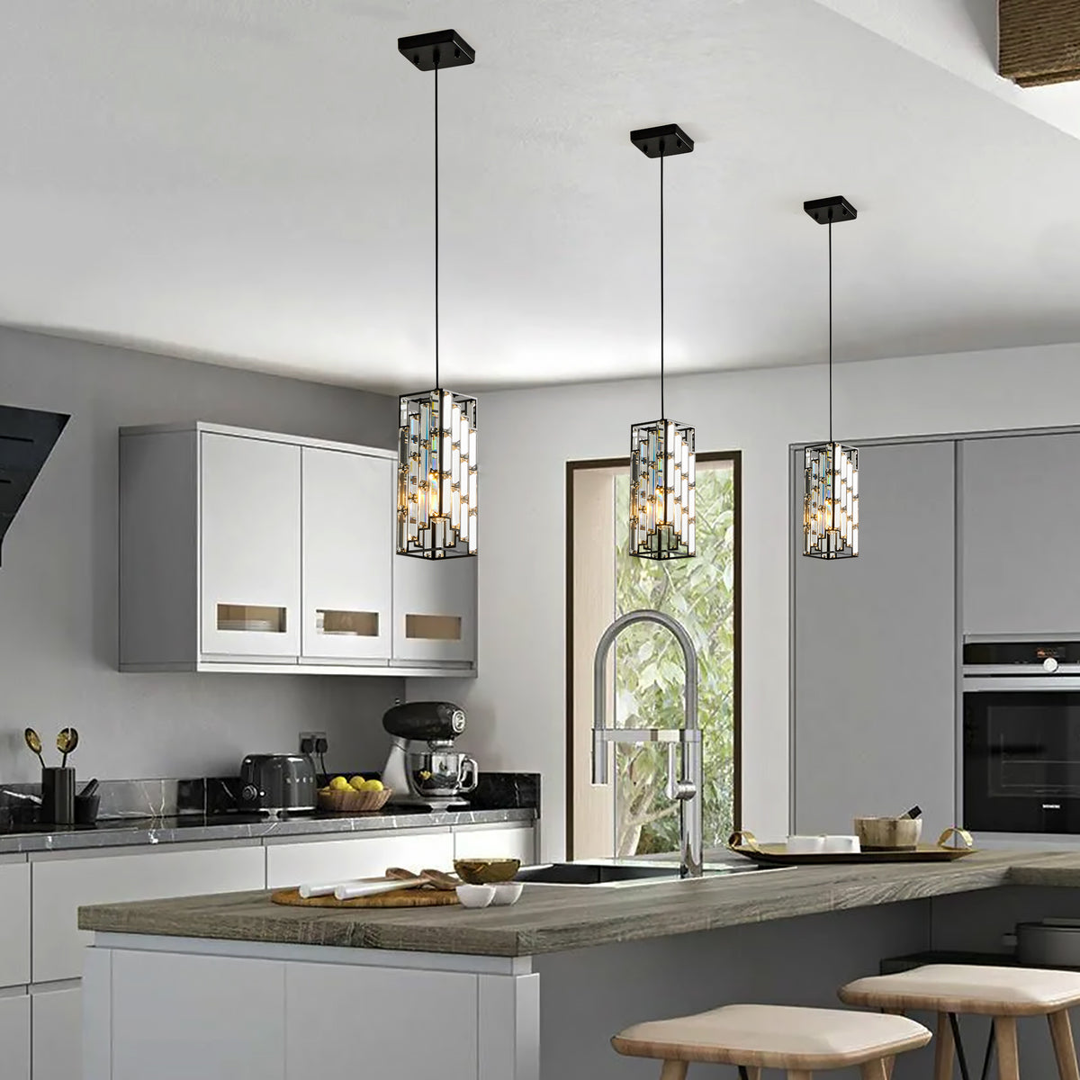 Full product view of Pendant Light 3-Pack Crystal Set Black Crystal & Metal