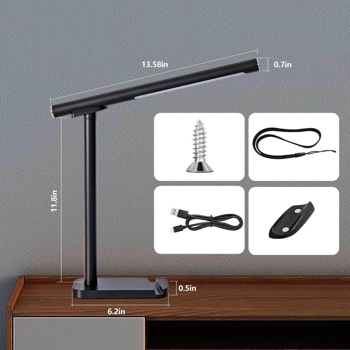 Additional view of Desk Lamp USB Charging & 5 Light Modes Black Iron