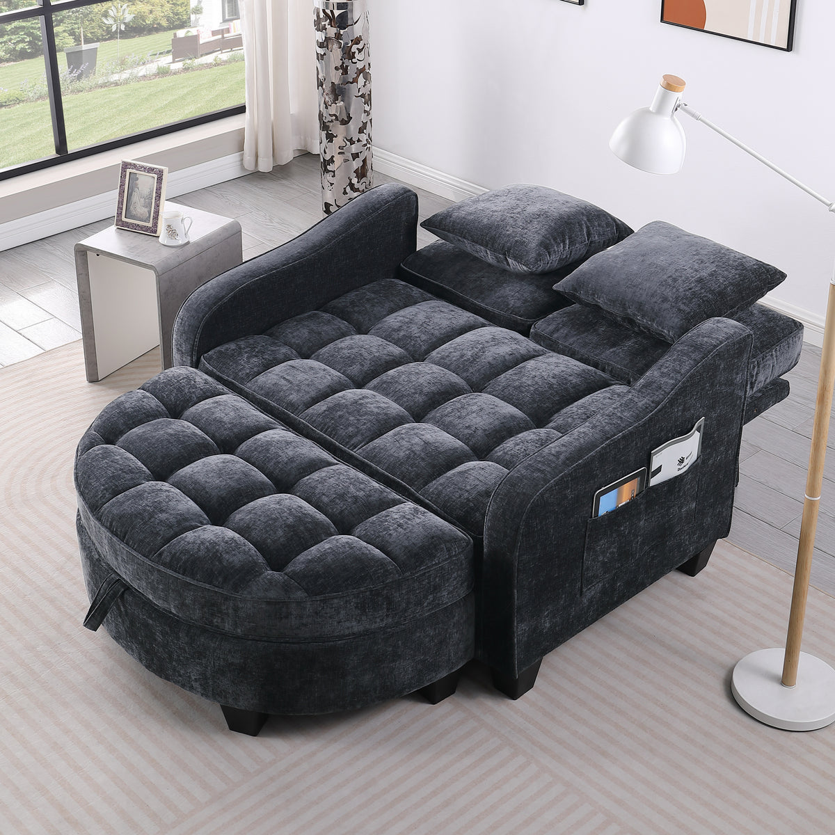 Full product view of Loveseat Sofa Cushioned Seating Black Corduroy 2-Seater