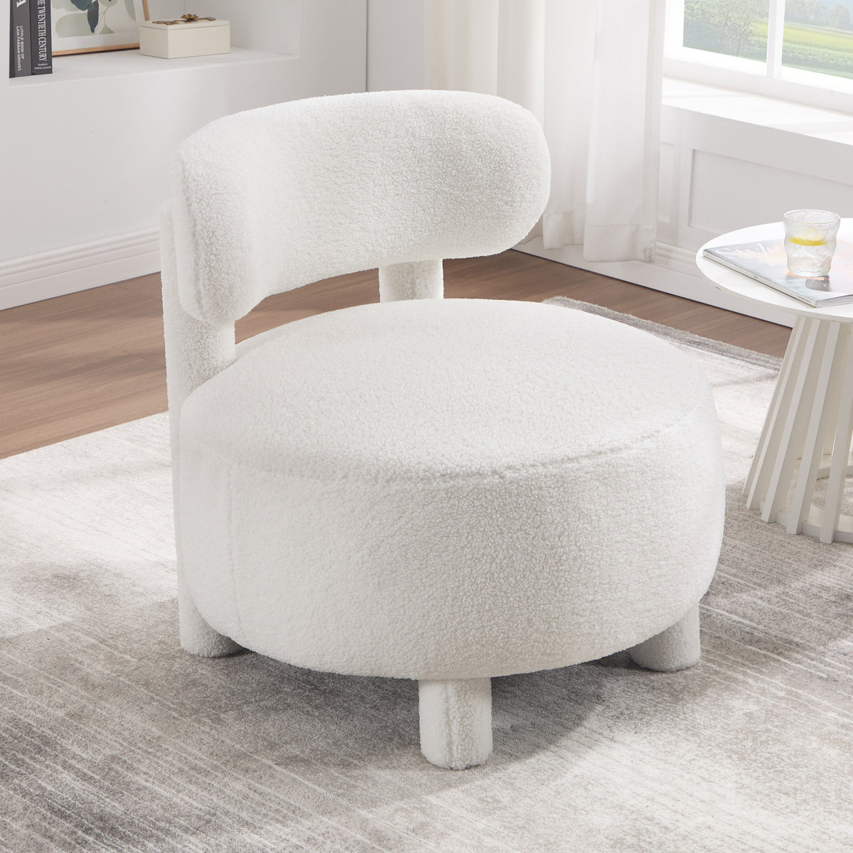 Additional product detail of Accent Chair Cushioned Seating White Teddy Fabric