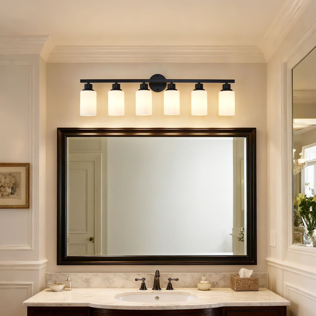 Full product view of Wall Light 6-Light Glass Shades Matte Black Glass