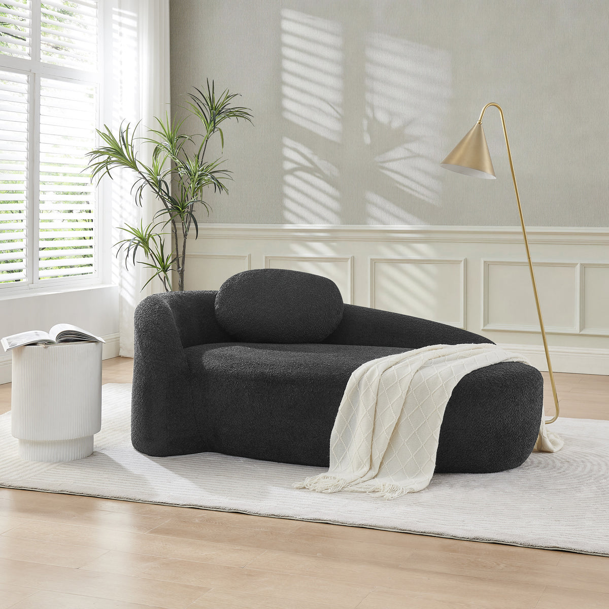 Additional view of Accent Chair Backrest & Pillow Black Bouclé Fabric 1-Seater