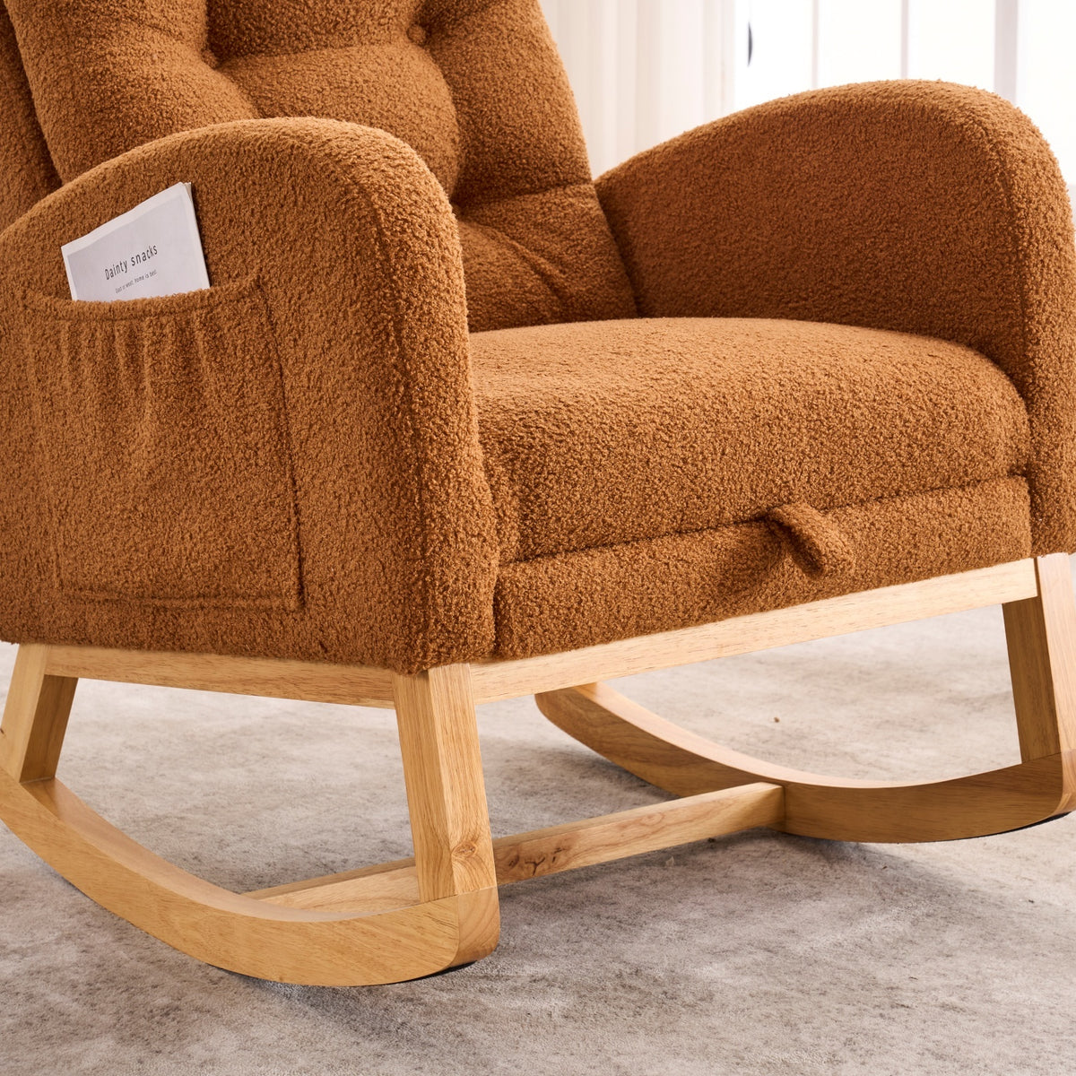Alternate angle of Rocking Chair High Back & Footrest Caramel Rubber Wood