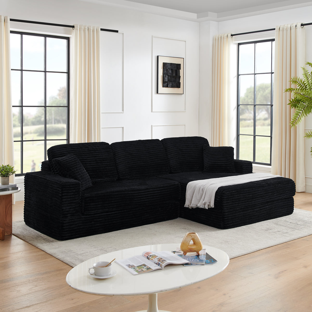 Close-up detail of Sectional Sofa Modular Sectional Black Corduroy 5-Seater