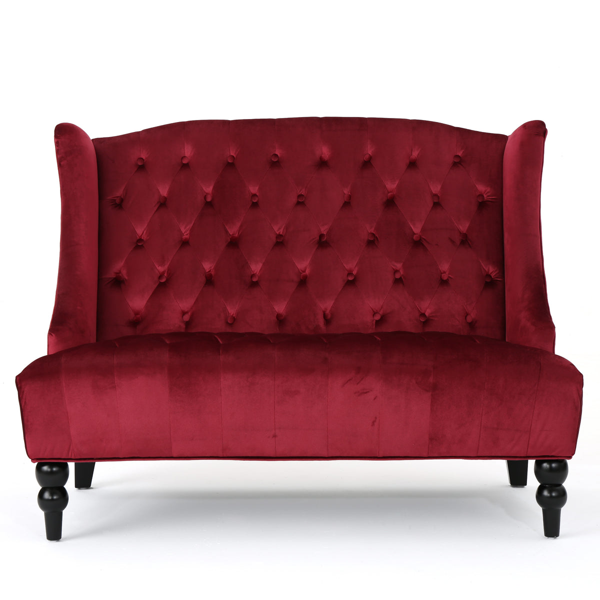 Full product view of Loveseat Sofa Cushioned Seating Wine Red Velvet 2-Seater