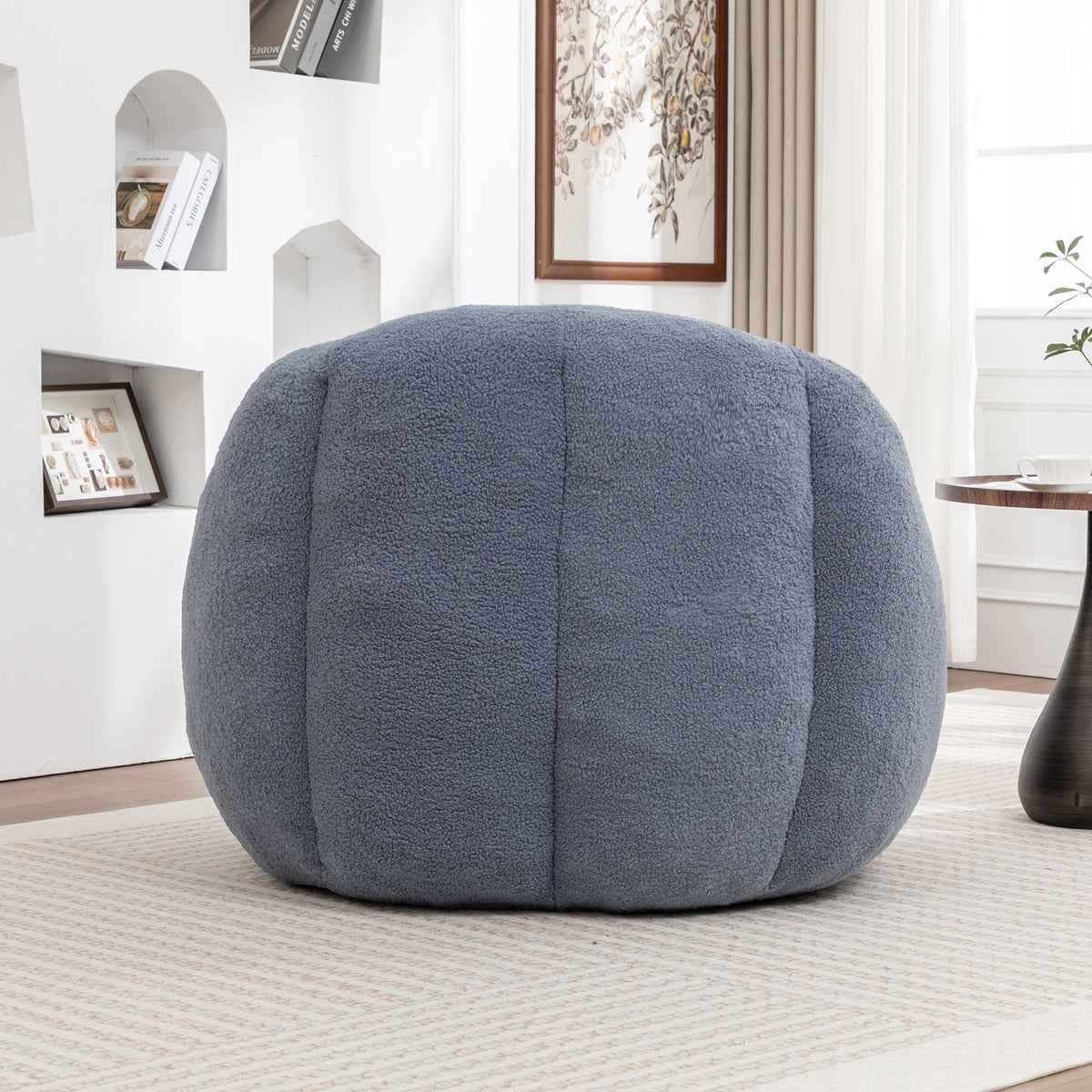 Construction and detail view of Bean Bag Chair Oversized Seating Light Blue Teddy Fabric