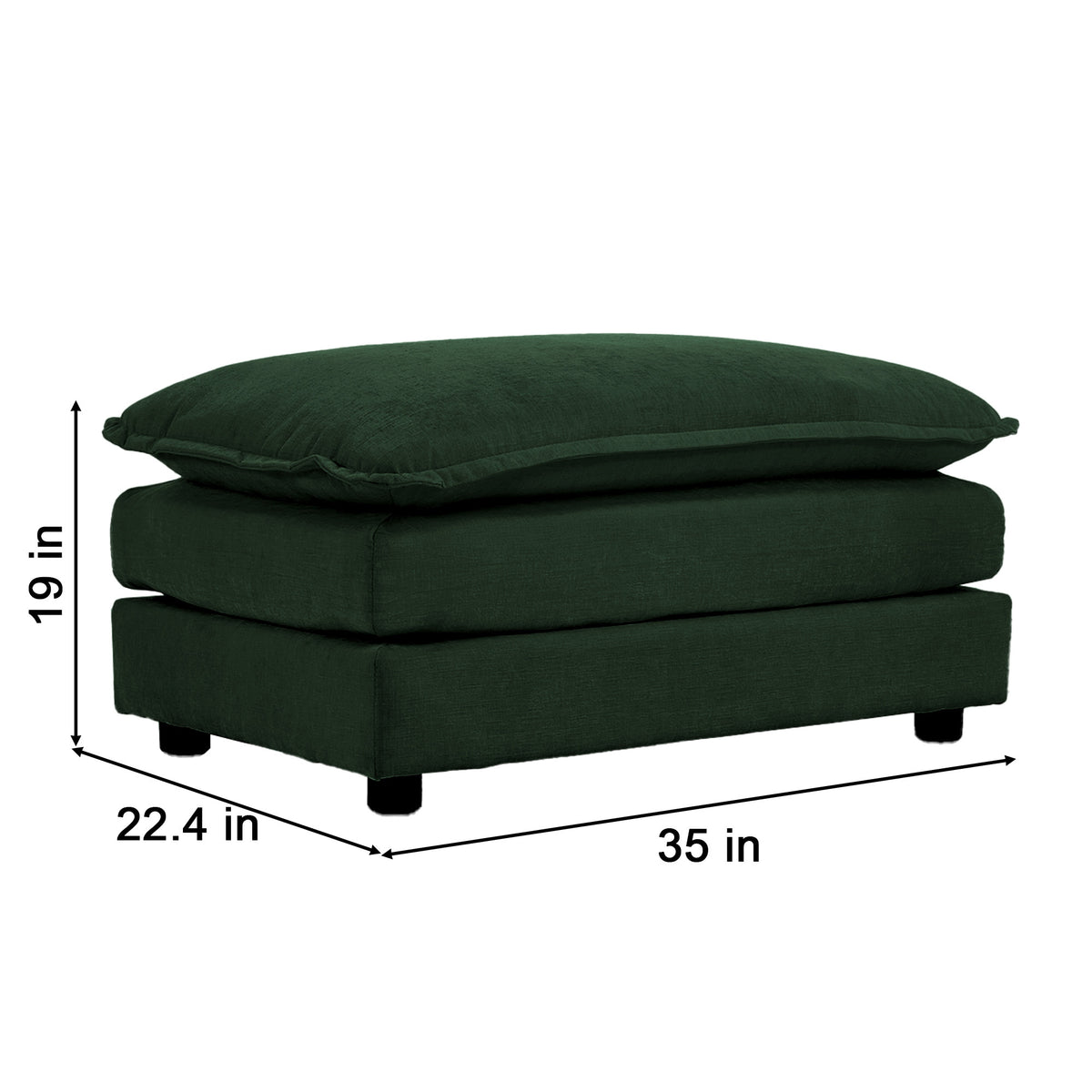 Alternate angle of Ottoman Cushioned Footrest Green Chenille