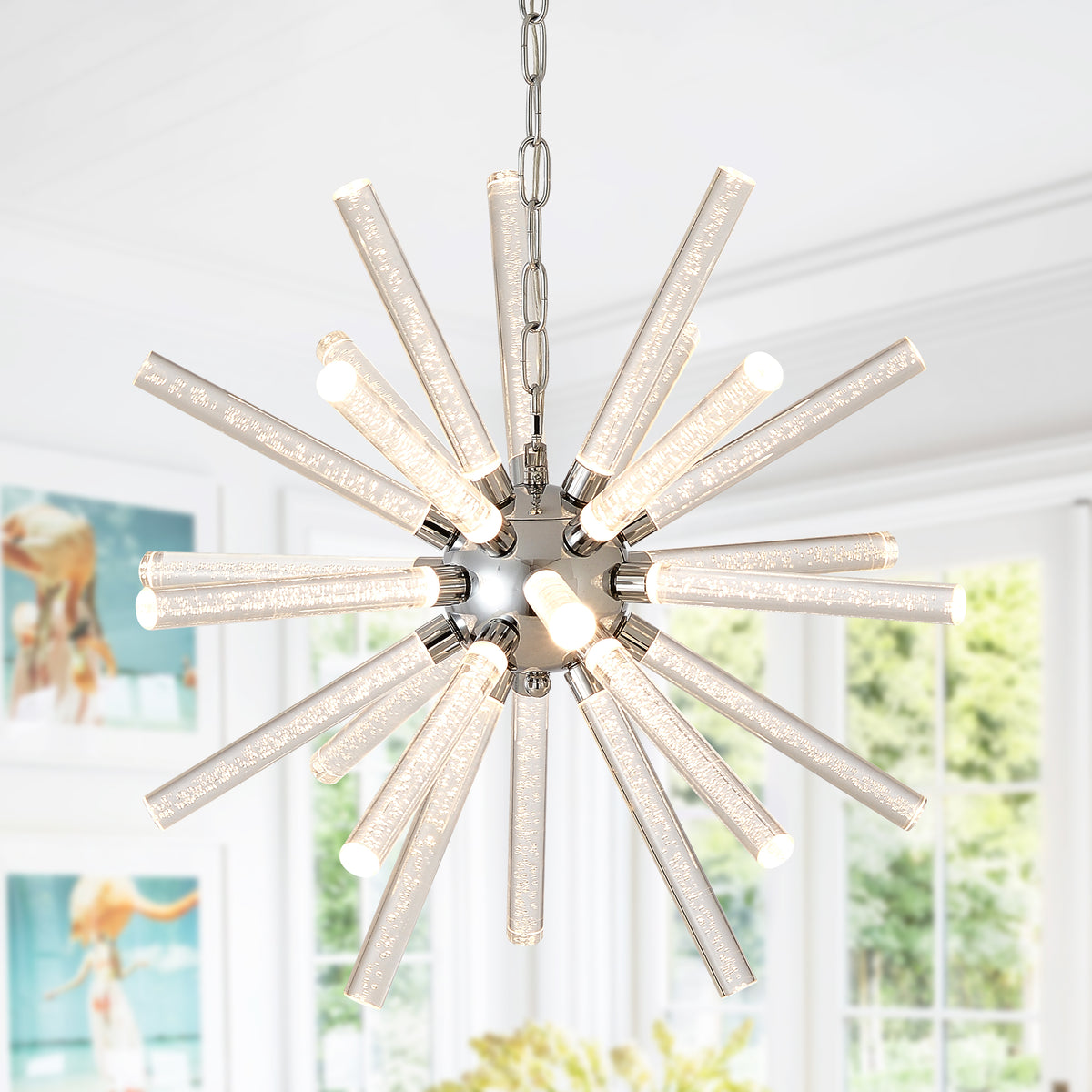 Full product view of Chandelier Modern Bubble Pillar Design Nickel Metal