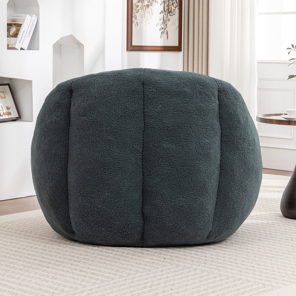 Additional view of Bean Bag Chair Tufted Memory Foam Green Teddy Fabric
