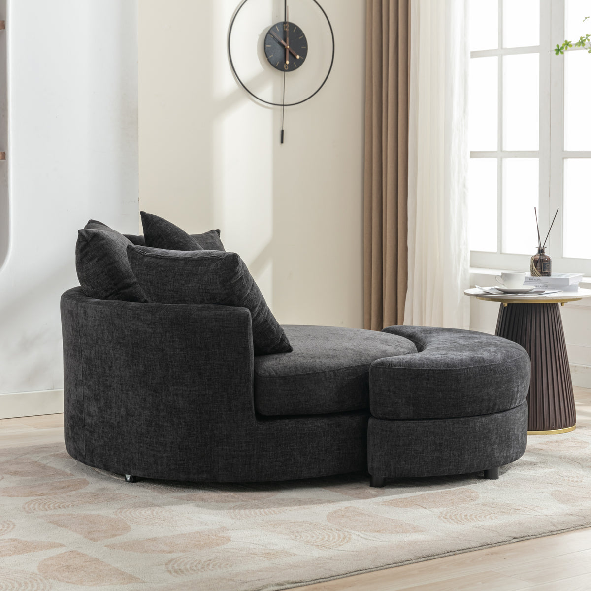 Additional view of Swivel Lounge Chair 360° Swivel & Headrest Gray Chenille