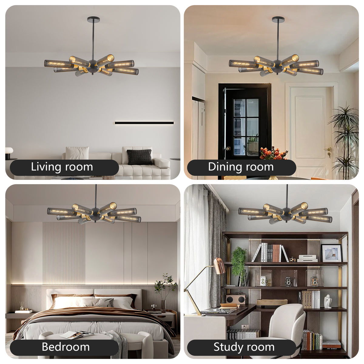 Design feature view of Pendant Light Industrial 8-Light Sputnik Black Metal