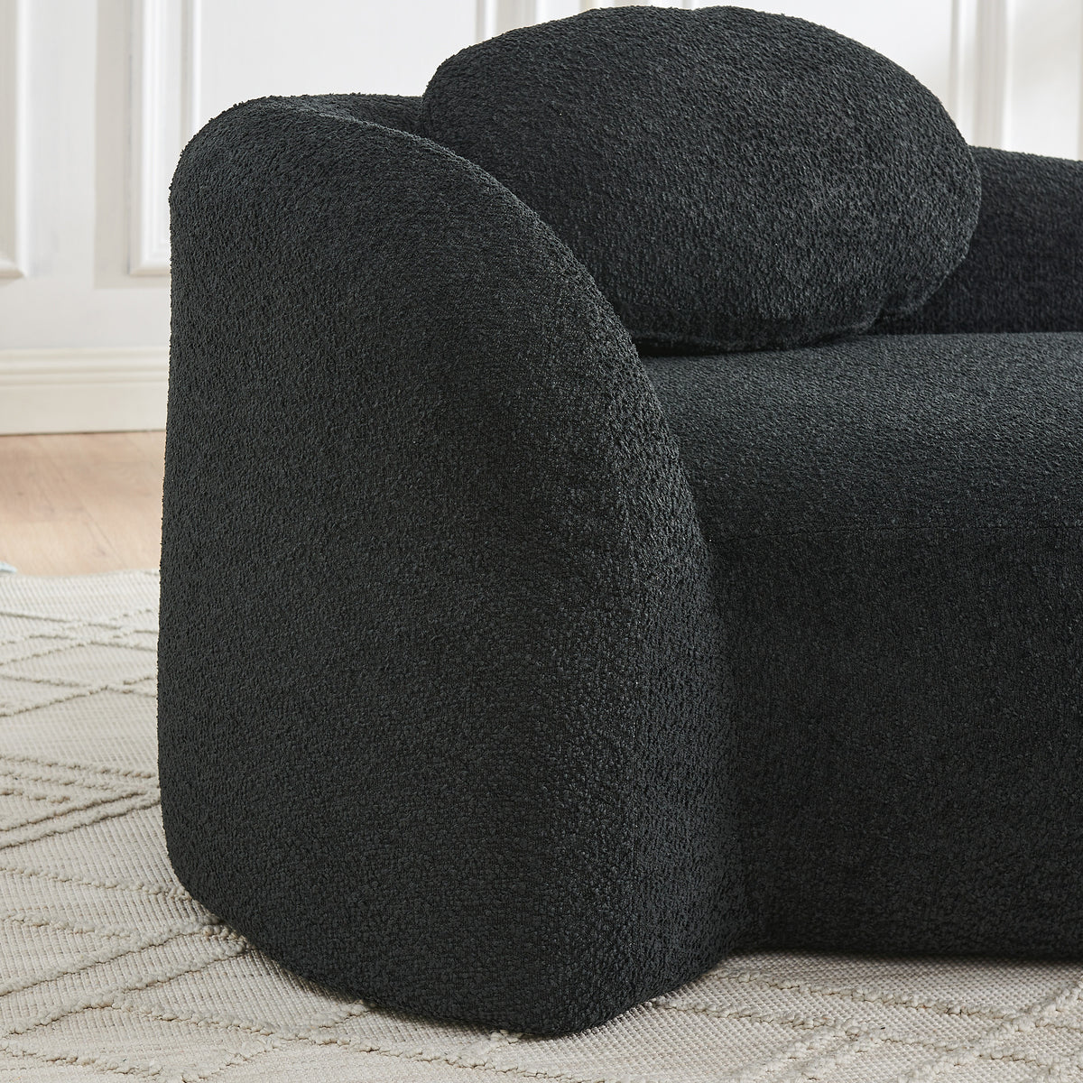 Design feature view of Accent Chair Backrest & Pillow Black Bouclé Fabric 1-Seater