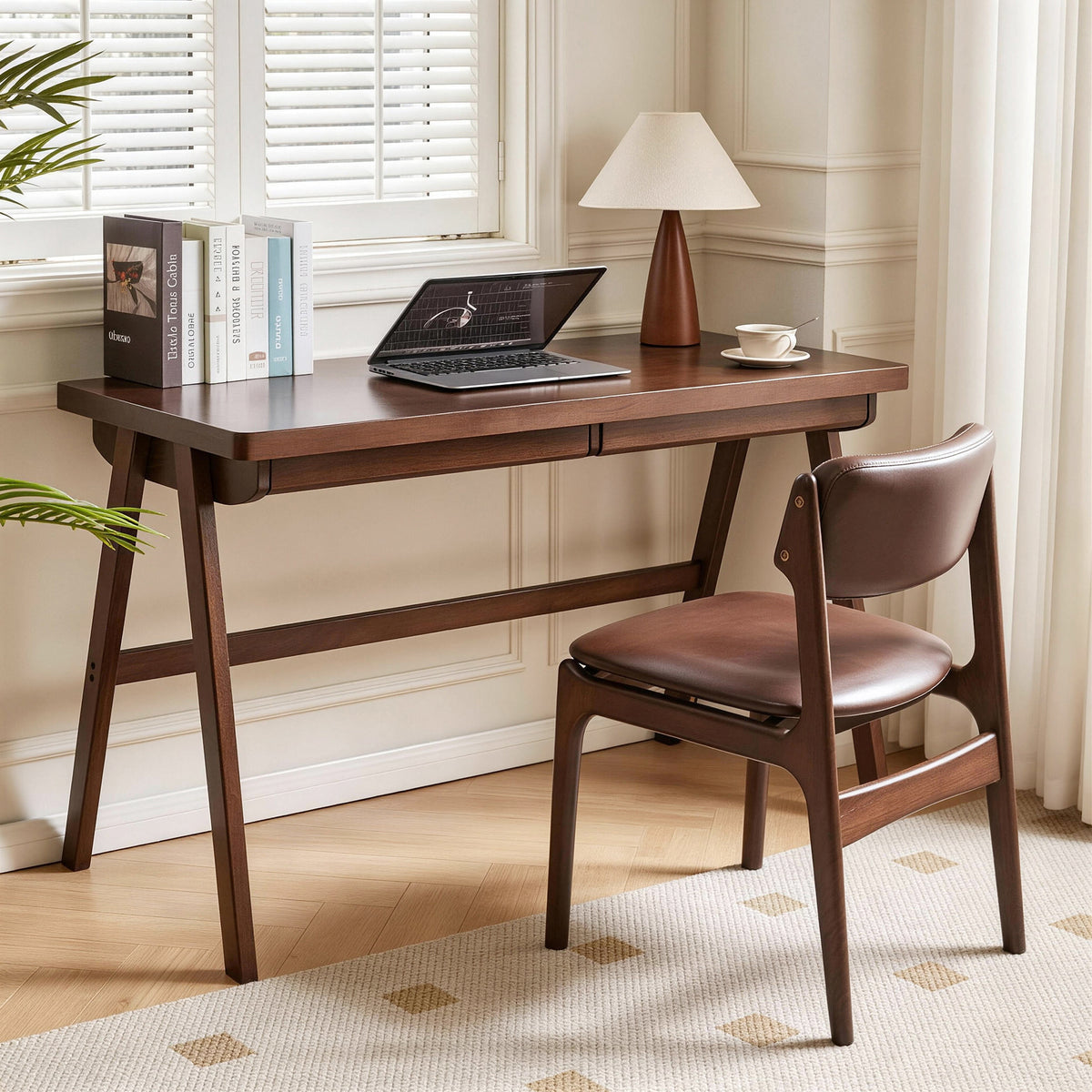 Design feature view of Computer Desk Storage Drawer Walnut Solid Rubber Wood