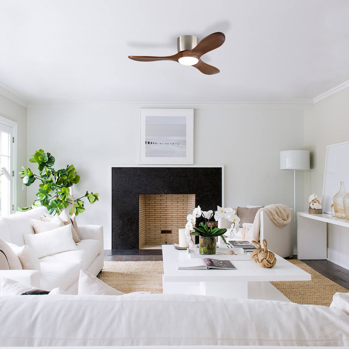 Full product view of Ceiling Fan Remote Control & LED Light Walnut Wood & Metal