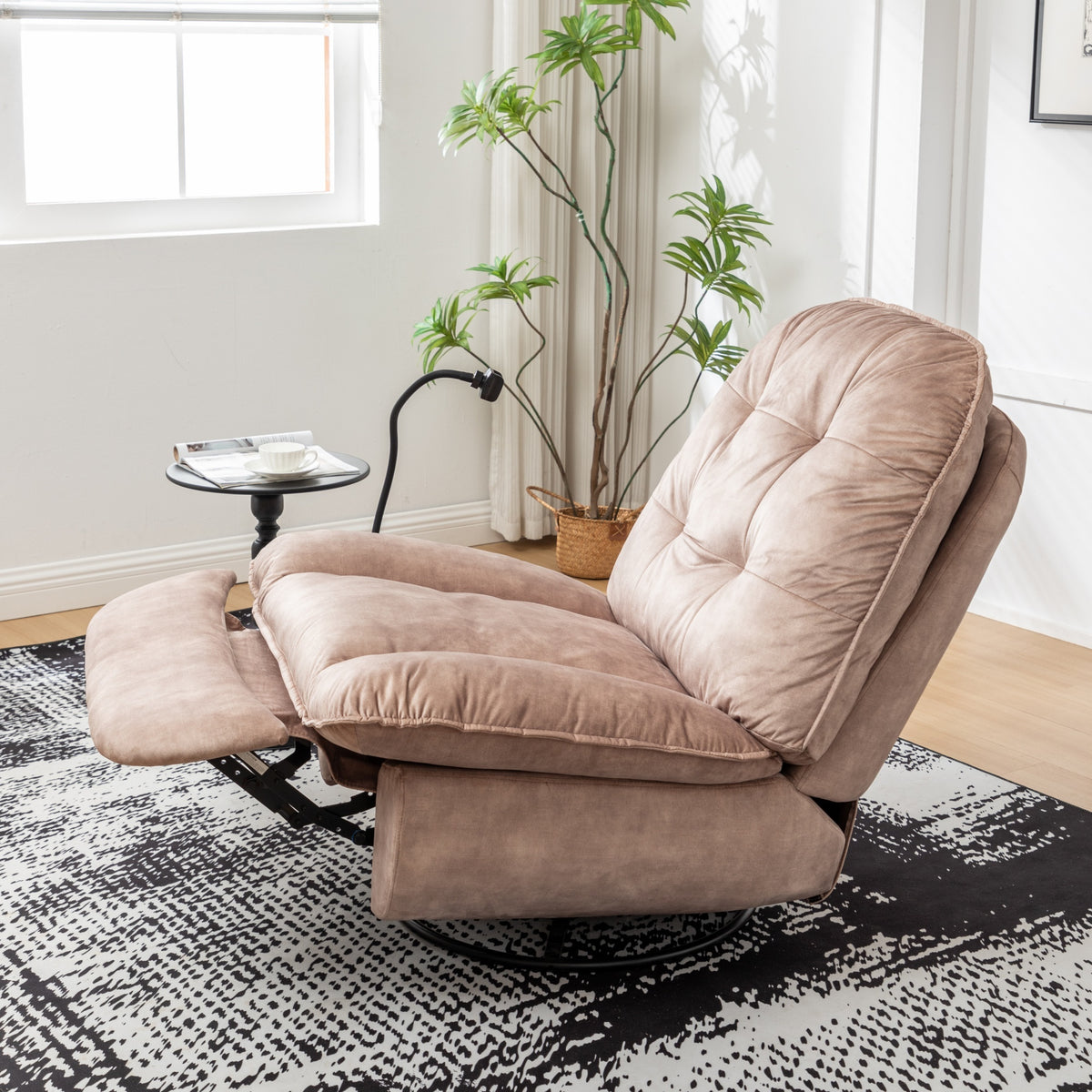 Lounge Chair Reclining Natural Brown Velvet in a modern living room