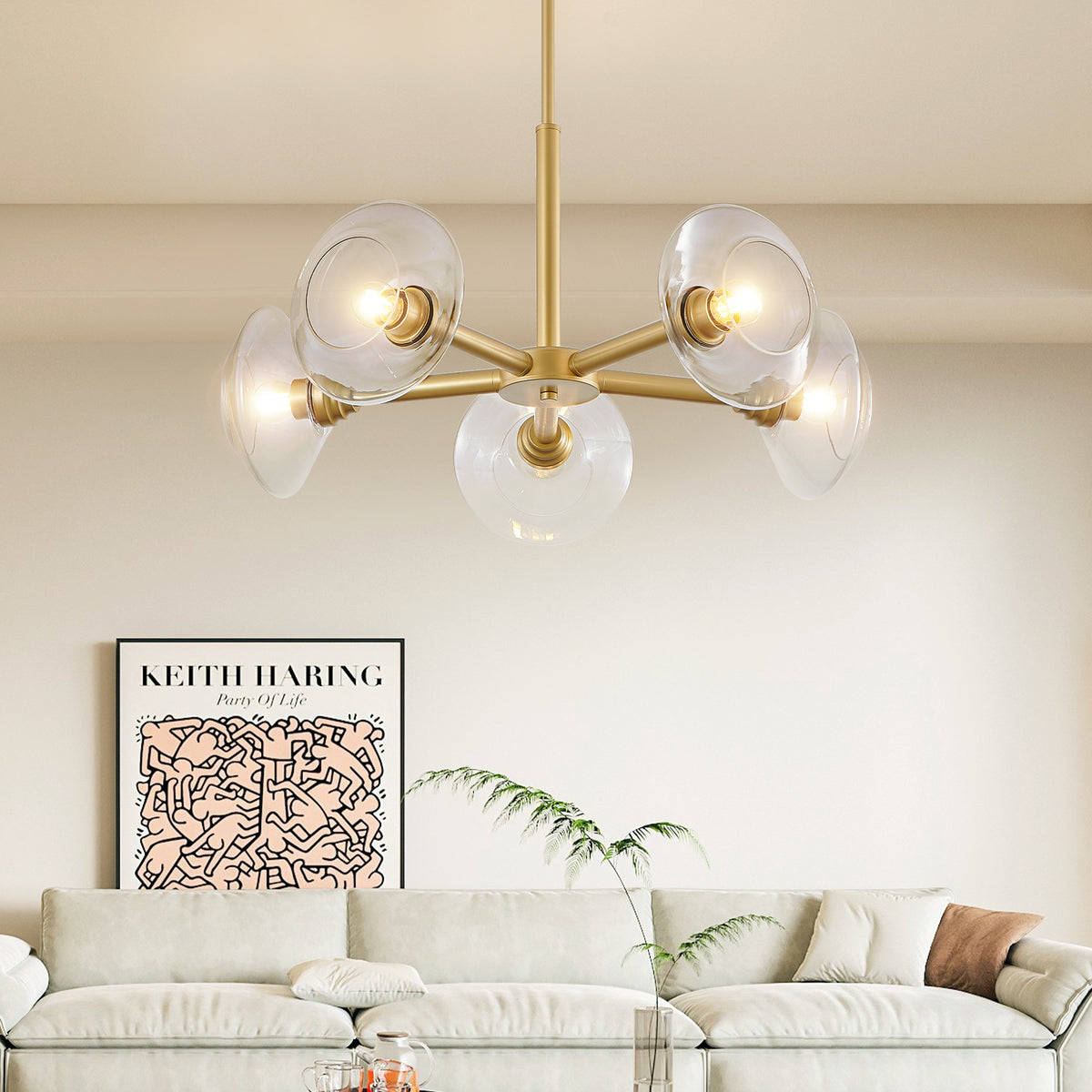 Chandelier Modern 5-Light Sputnik Gold Glass in a modern home interior