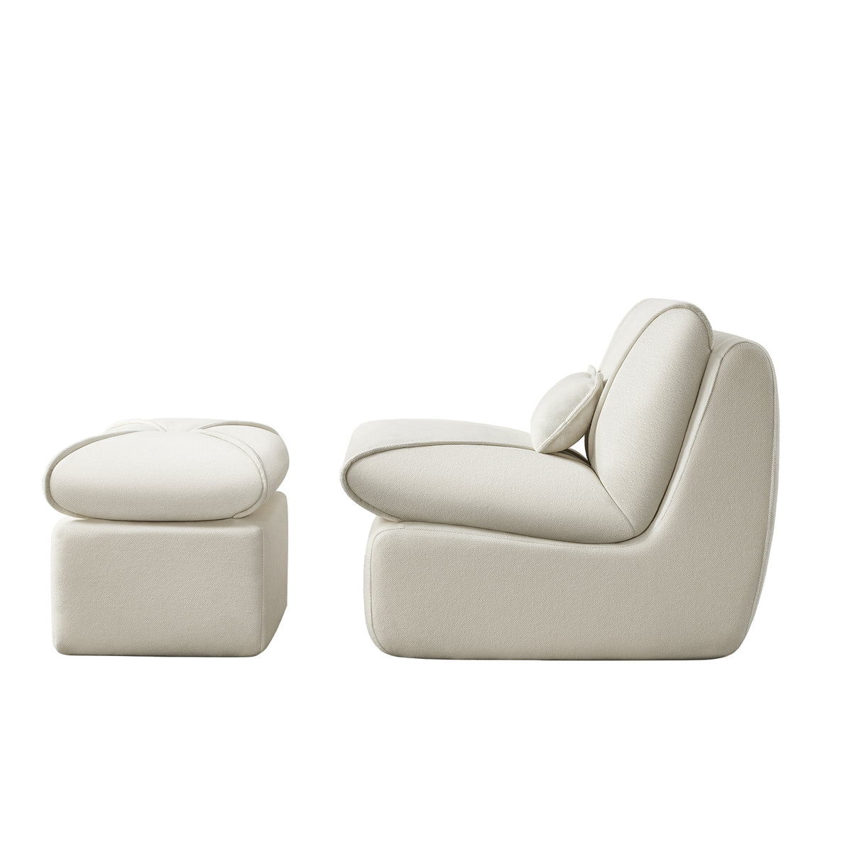 Construction and detail view of Ottoman Modern No-Tool Compressed Setup Beige Chenille & Foam