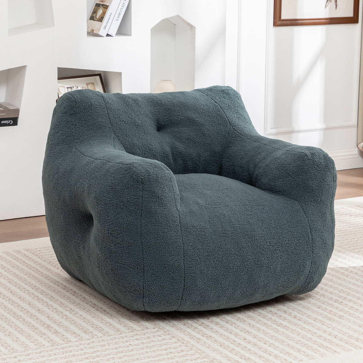 Full product view of Bean Bag Chair Oversized Seating Light Green Teddy Fabric