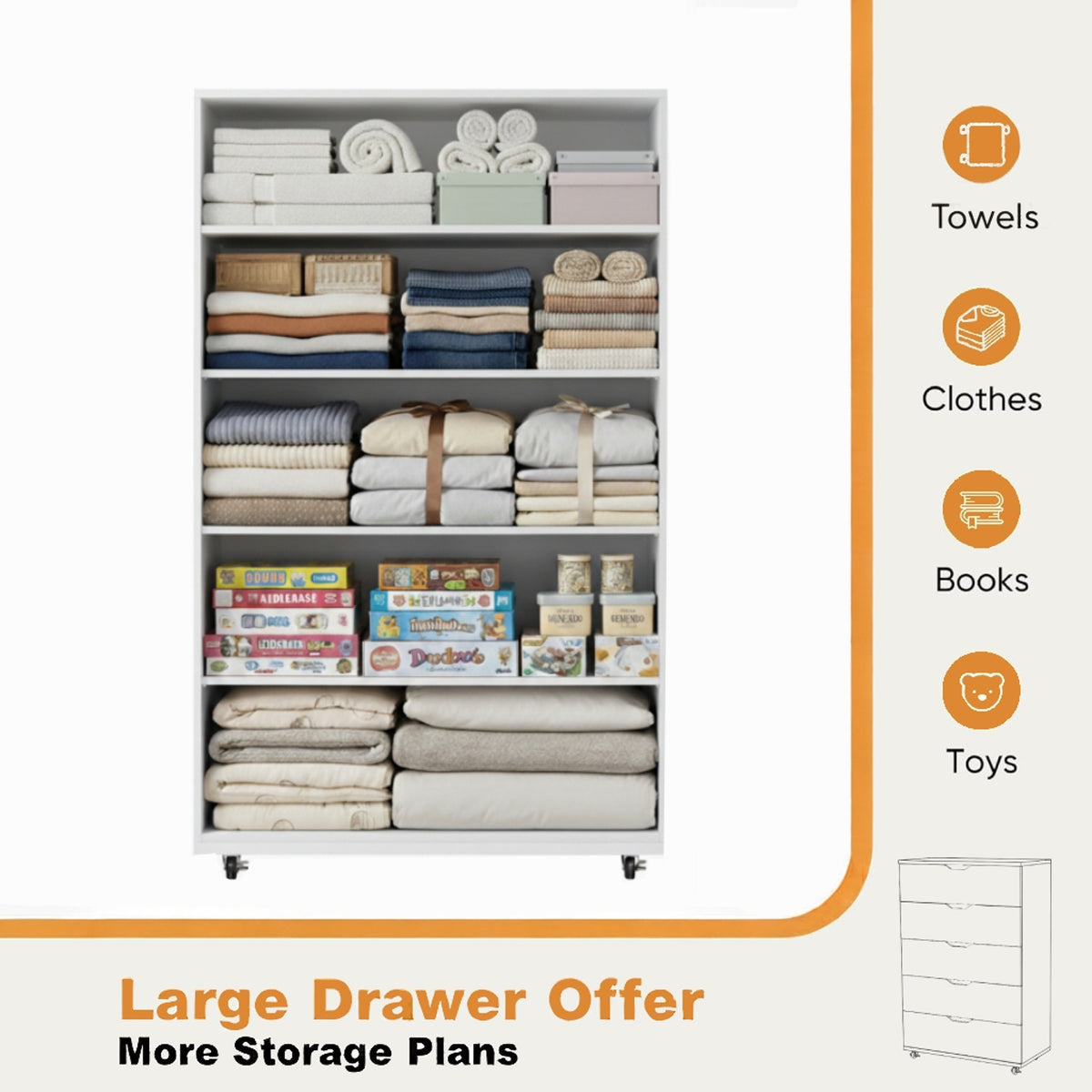 Design feature view of Dresser 5-Drawer Storage White Wood