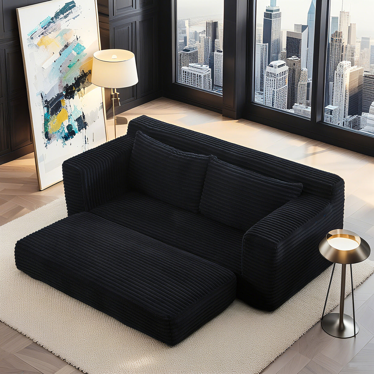 Alternate angle of Loveseat Sofa Convertible Sleeper Black Fabric 2-Seater