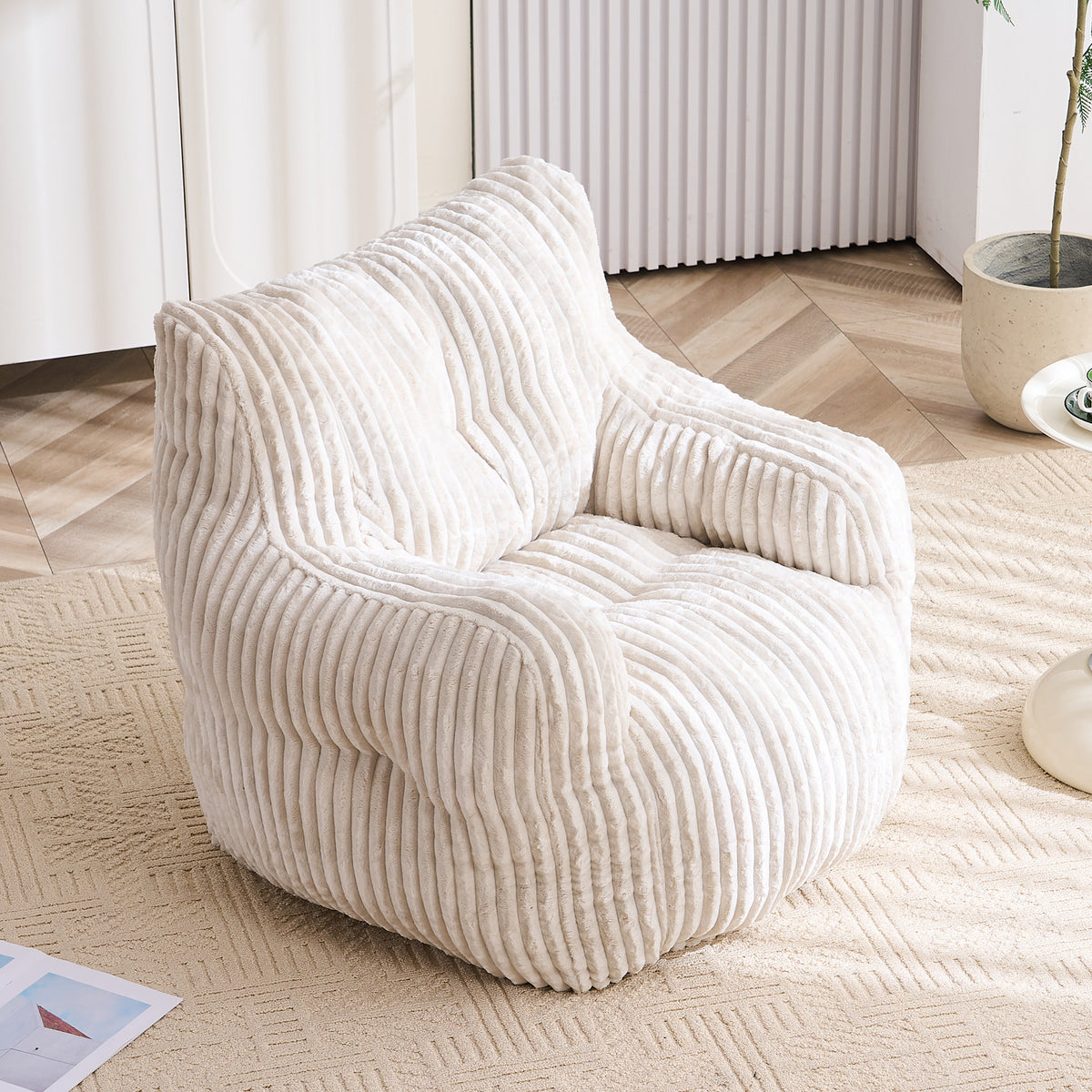 Additional view of Bean Bag Chair Cushioned Seating Beige Corduroy