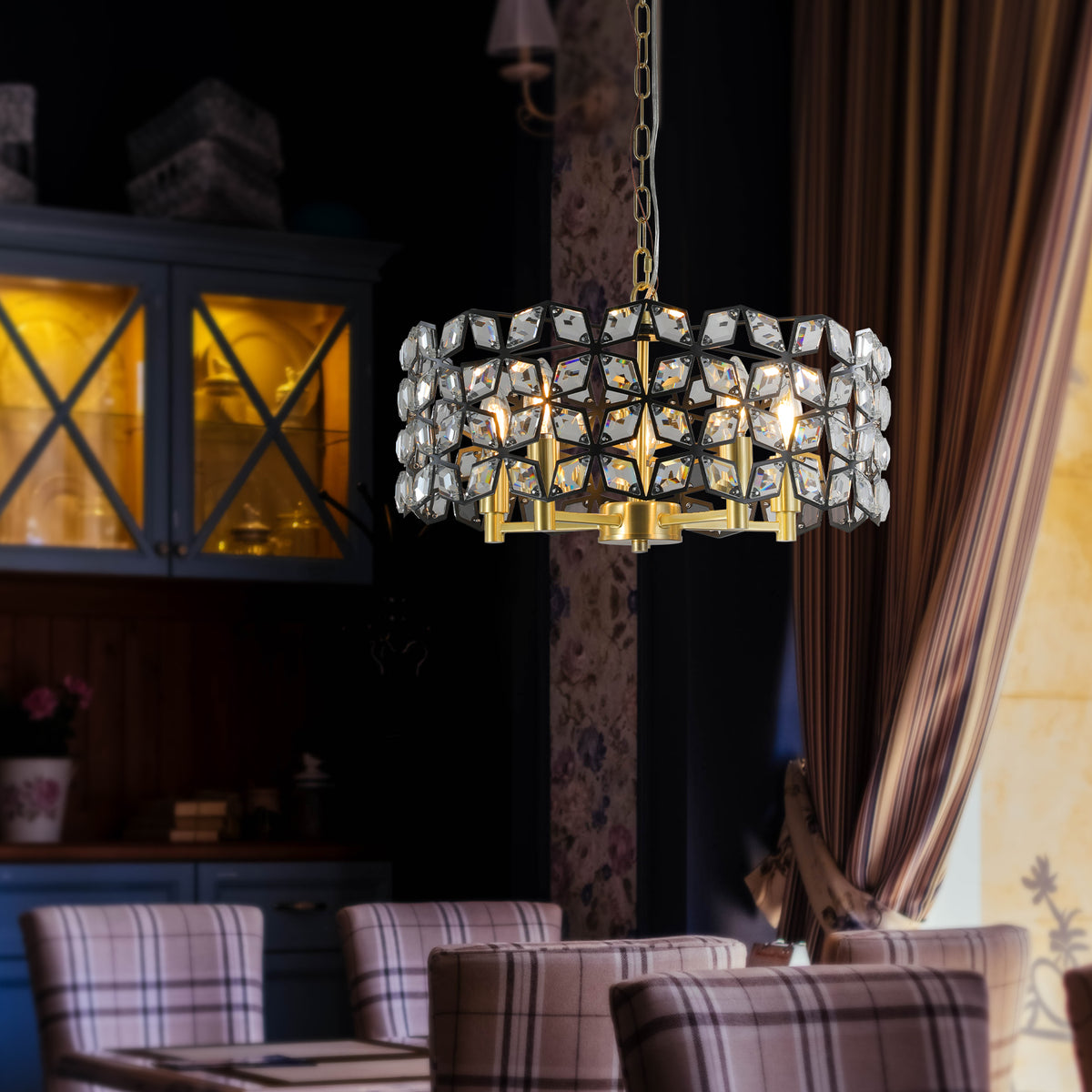 Design feature view of Pendant Chandelier 5-Light Crystal Black & Gold Crystal & Metal