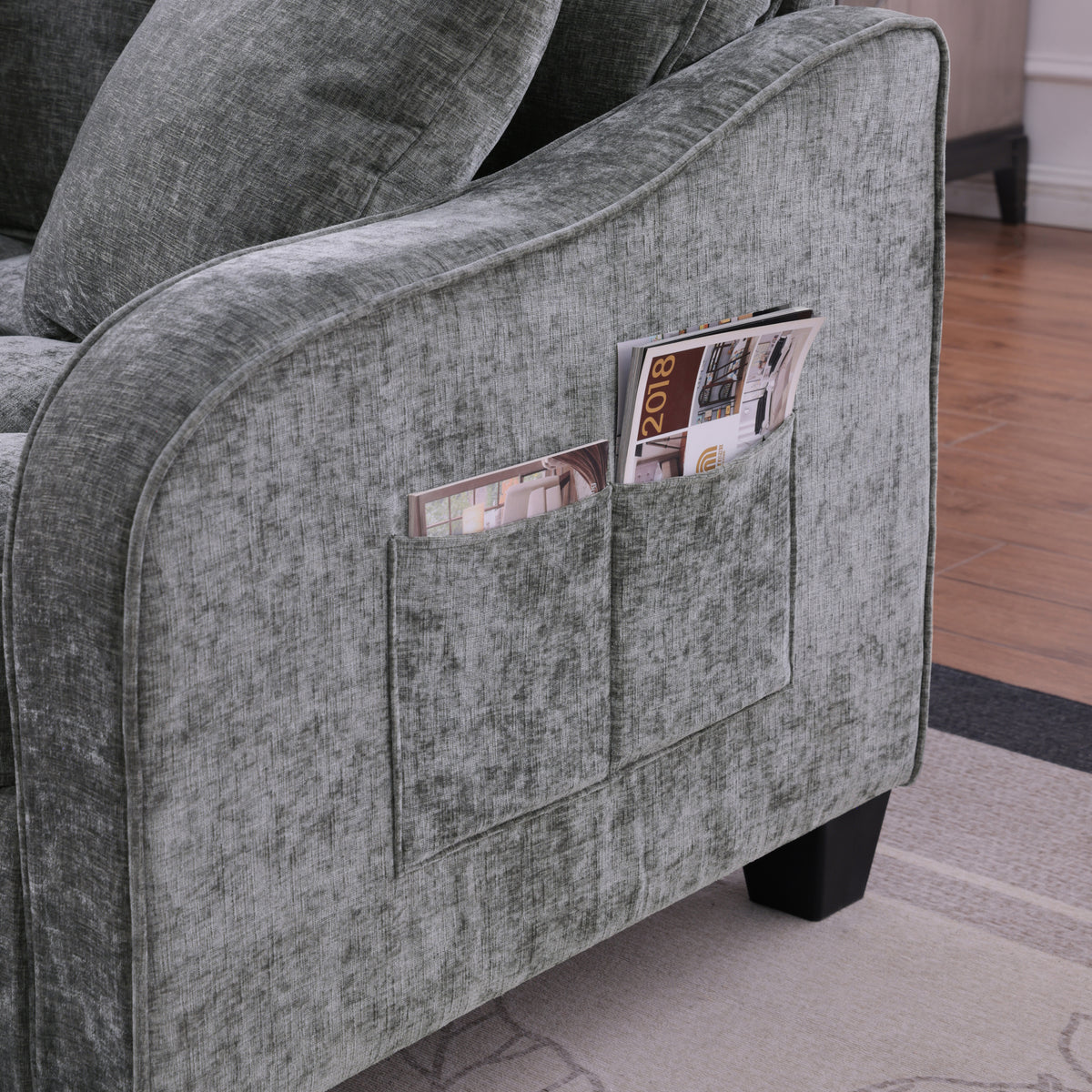 Additional product detail of Loveseat Sofa Modern Storage Chaise Gray Corduroy 2-Seater