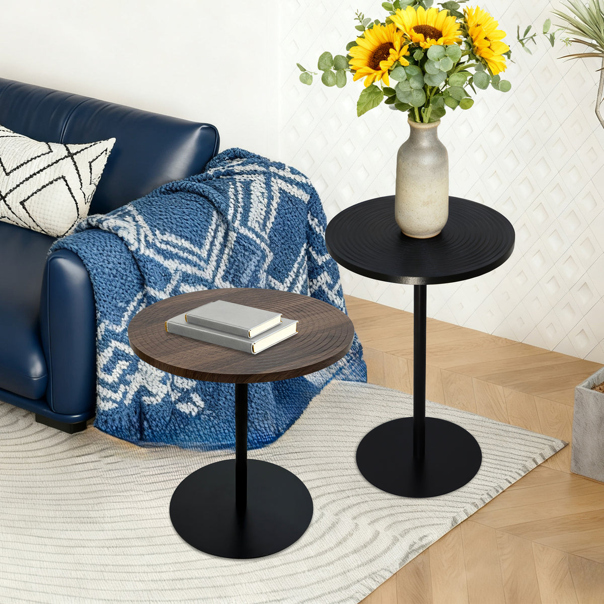 Full product view of Side Table Set 2-Piece Nesting Tables Walnut & Black