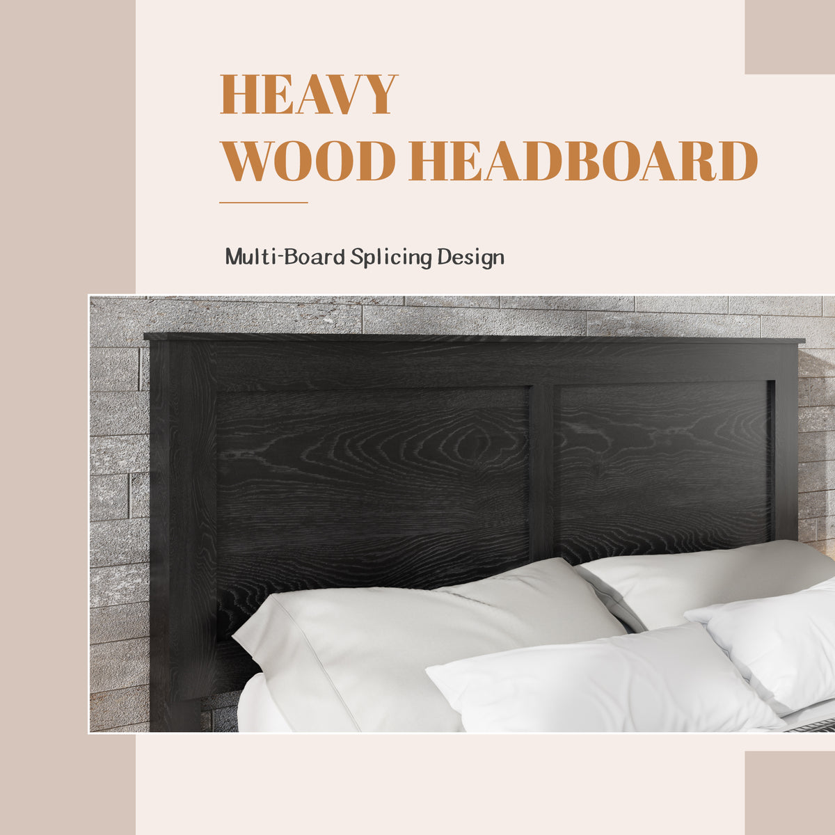 Close-up detail of Platform Bed Frame No Box Spring Antique Black Wood Full Size