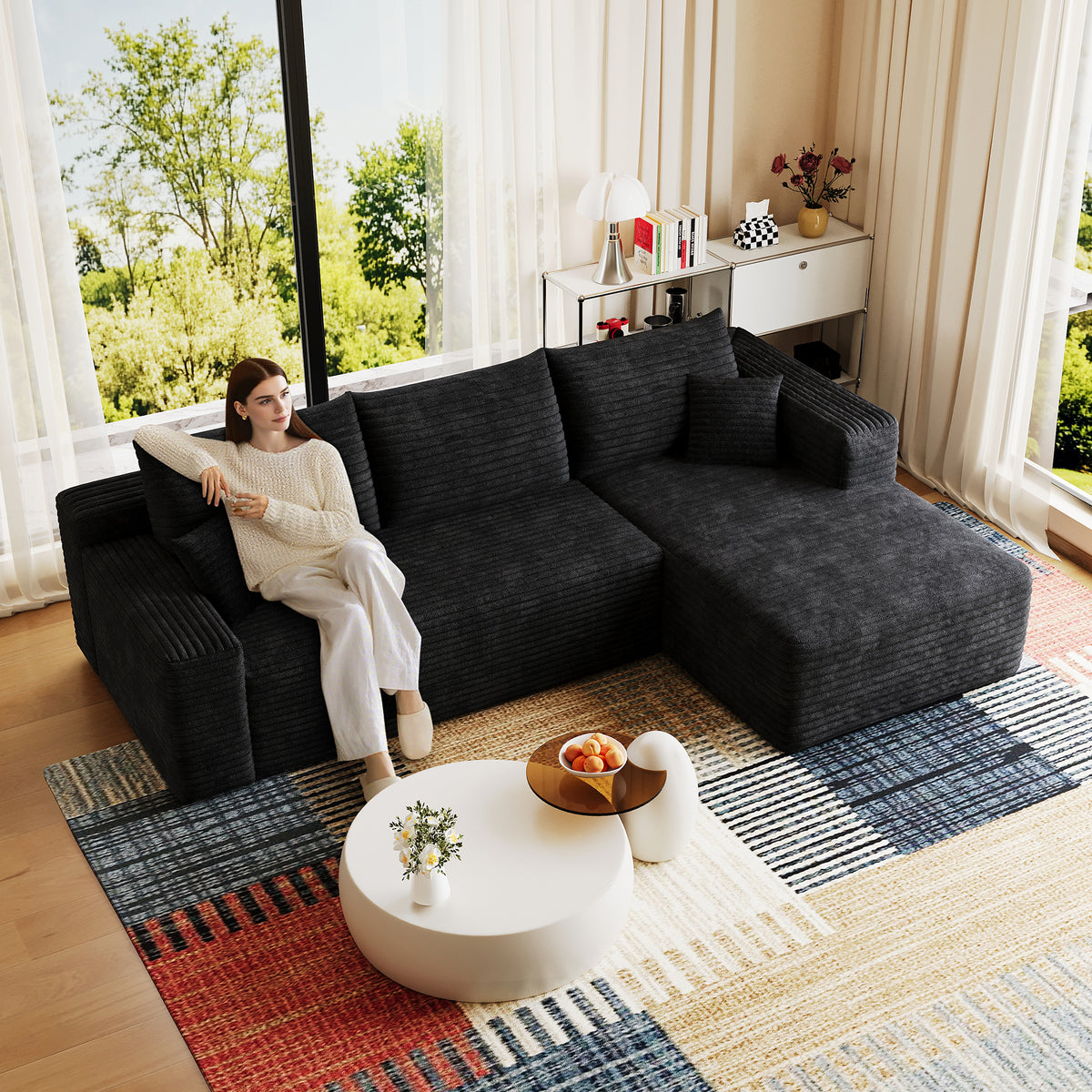 Alternate angle of Sectional Sofa Modular Sectional Black Corduroy
