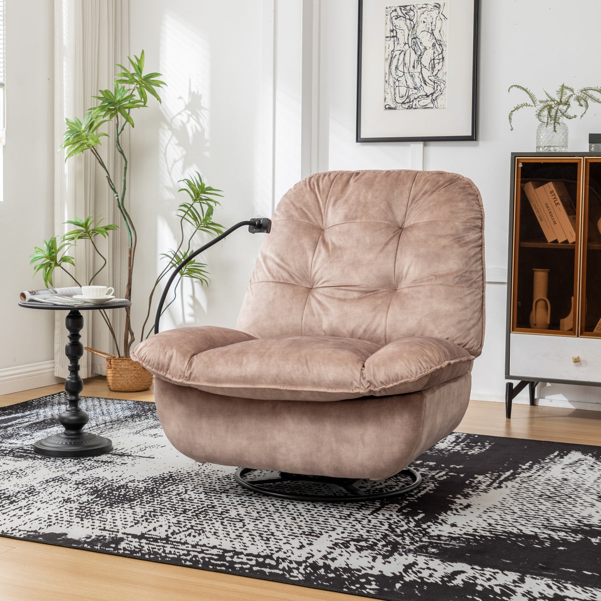 Close-up detail of Lounge Chair Reclining Natural Brown Velvet