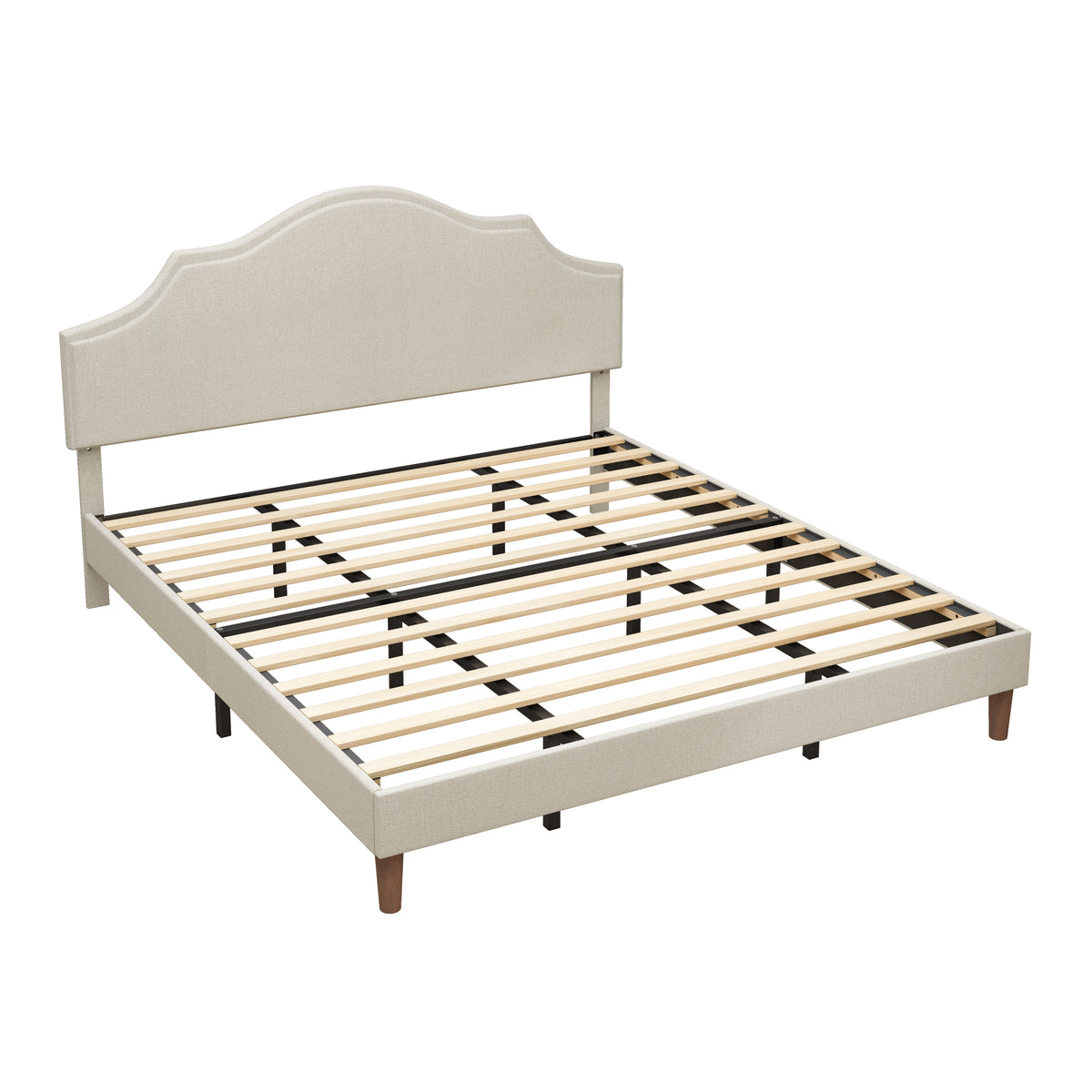 Additional product detail of Platform Bed Frame Adjustable Headboard Beige Linen King Size