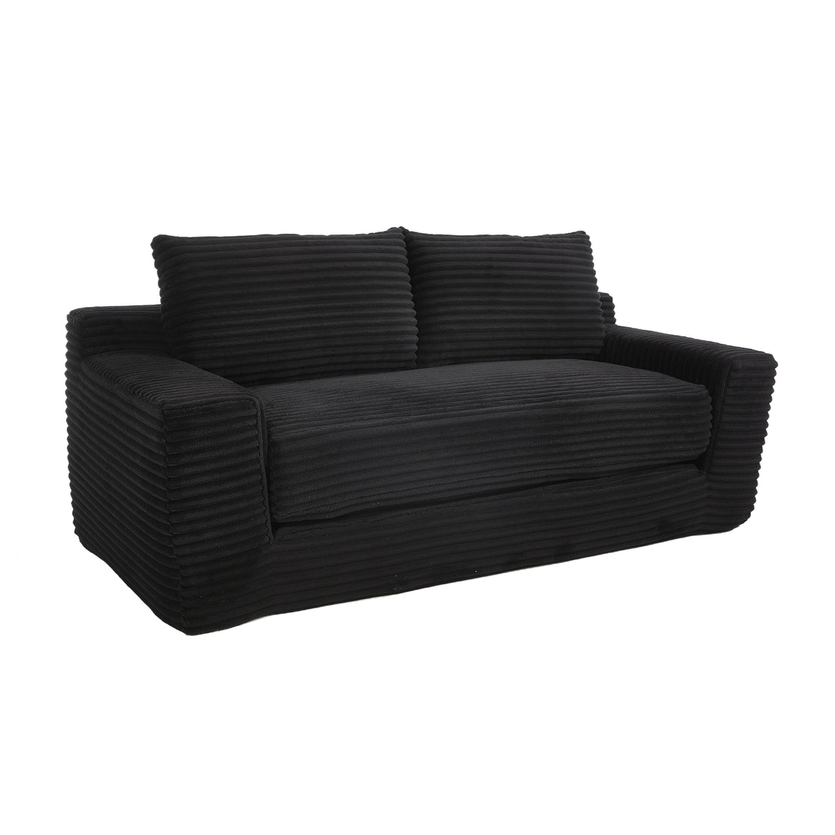 Construction and detail view of Loveseat Sofa Convertible Sleeper Black Fabric 2-Seater