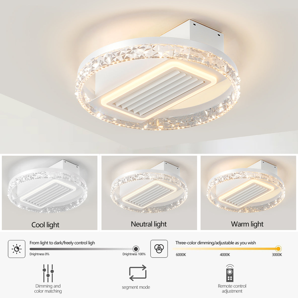 Additional view of Ceiling Fan Light 6-Speed Remote Control White Acrylic & Iron