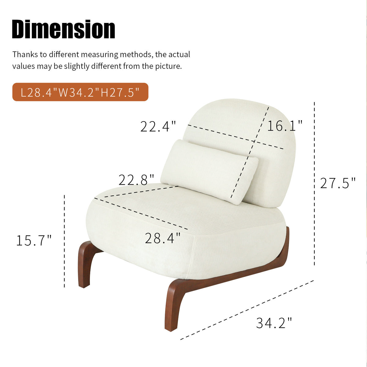 Alternate angle of Accent Chair Cushioned Seating White Fabric