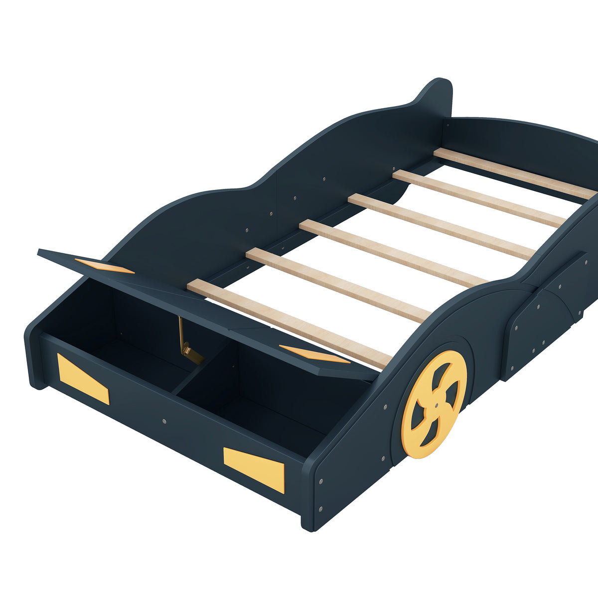 Additional product detail of Platform Bed Frame Race Car Storage Dark Blue Solid Wood & MDF Twin Size