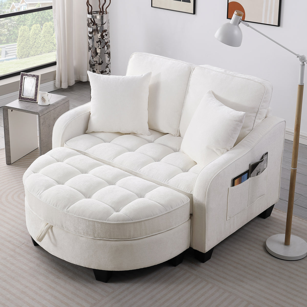 Loveseat Sofa Cushioned Seating Beige Corduroy 2-Seater in a modern living room
