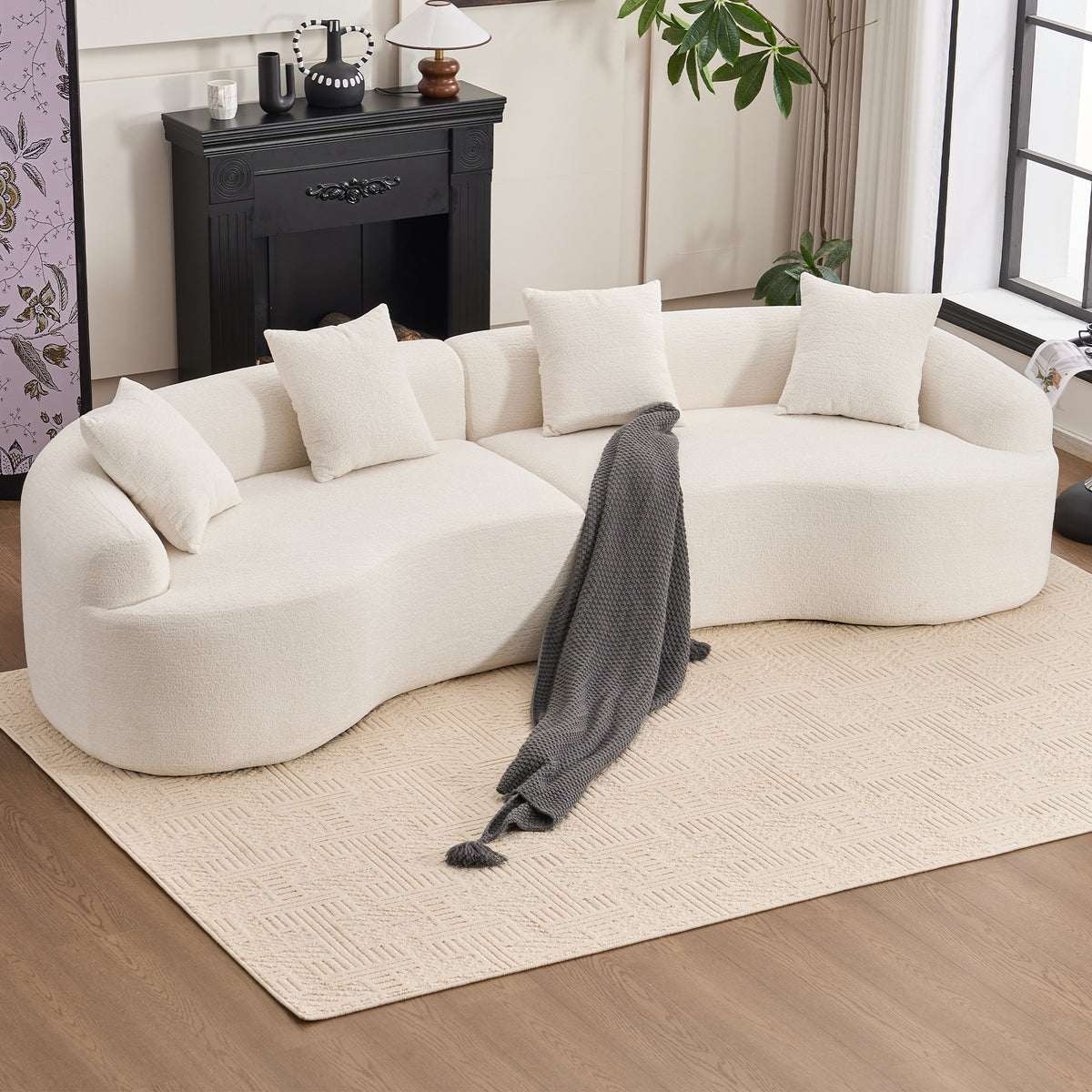 Sectional Sofa Modular Sectional White Chenille in a modern living room
