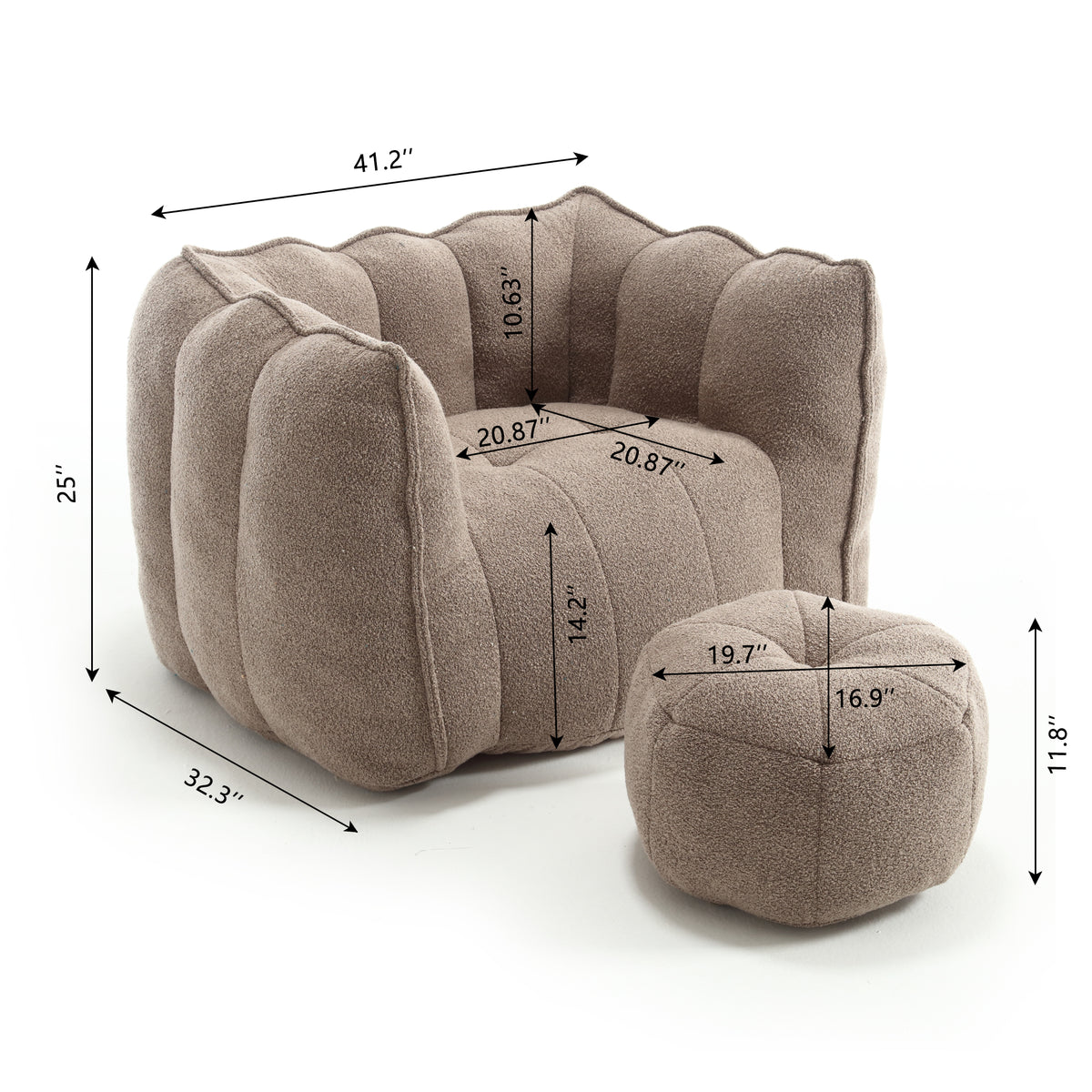 Alternate angle of Bean Bag Chair Footstool Included Coffee Chenille