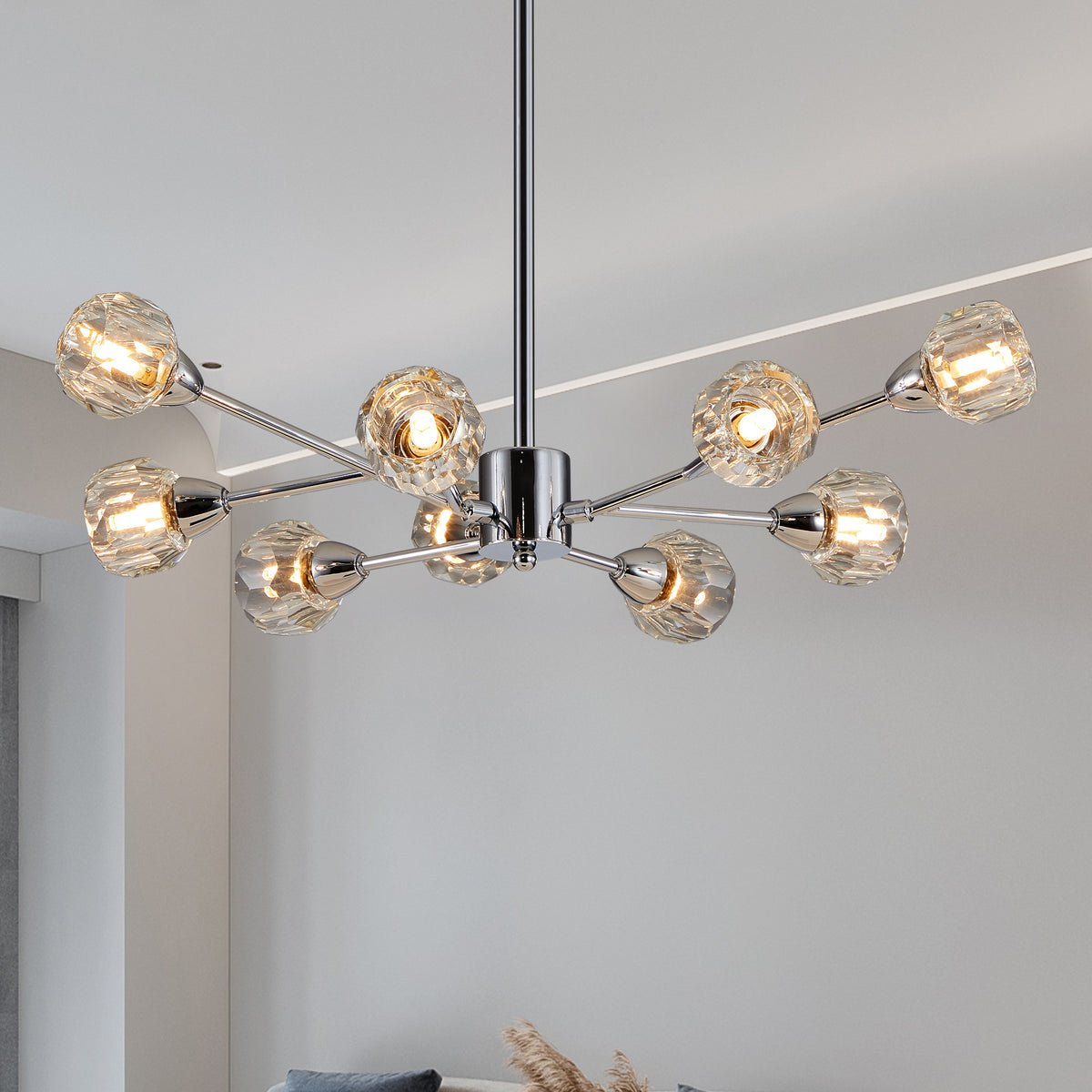 Chandelier Modern 9-Light Crystal Chrome Crystal in a modern home interior