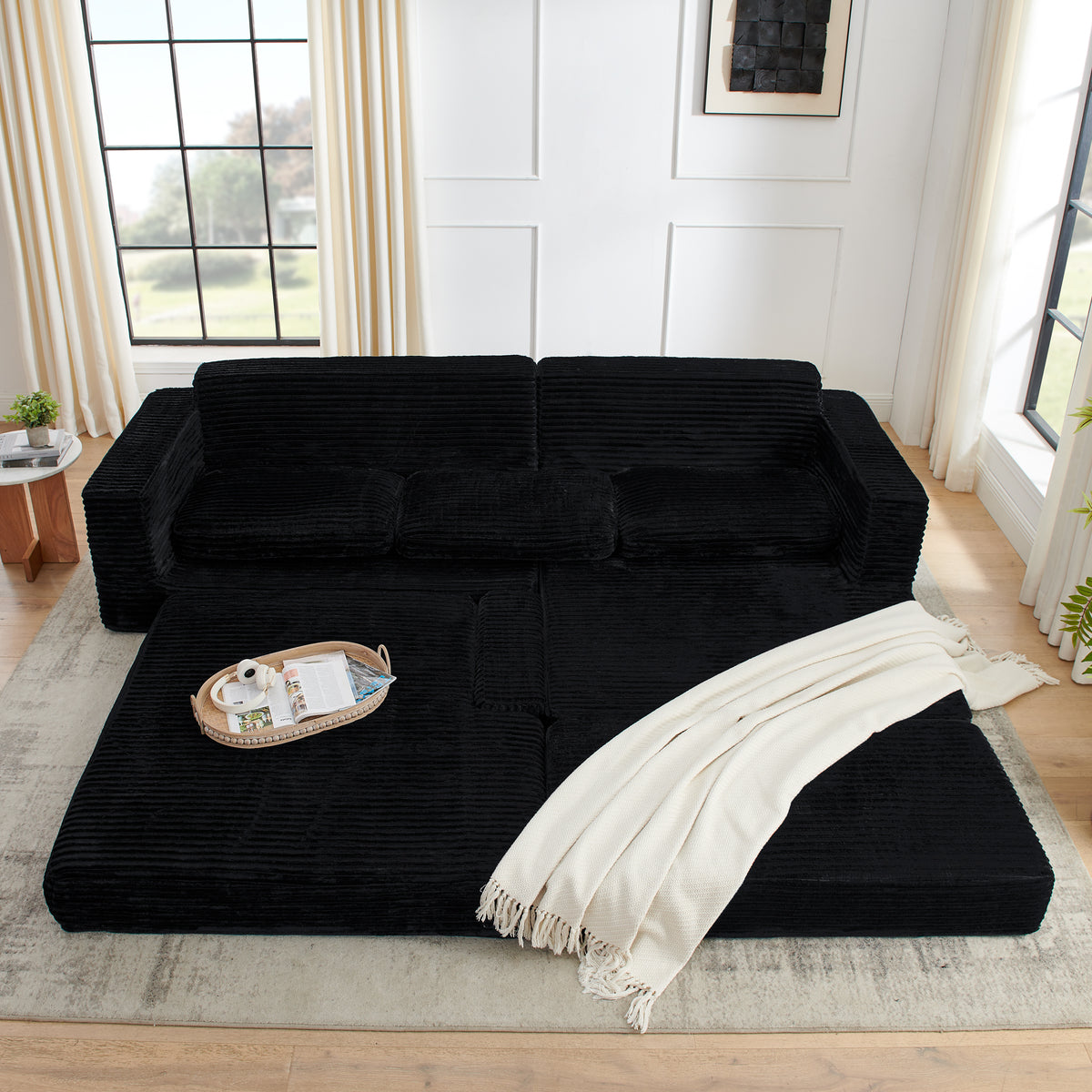 Additional product detail of Sectional Sofa Modular Sectional Black Corduroy 5-Seater