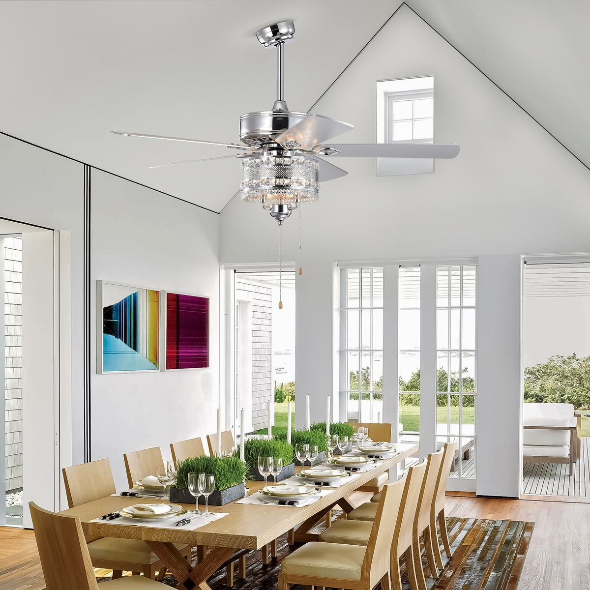 Design feature view of Ceiling Fan Light 2-in-1 Crystal Chandelier Chrome Metal & Crystal