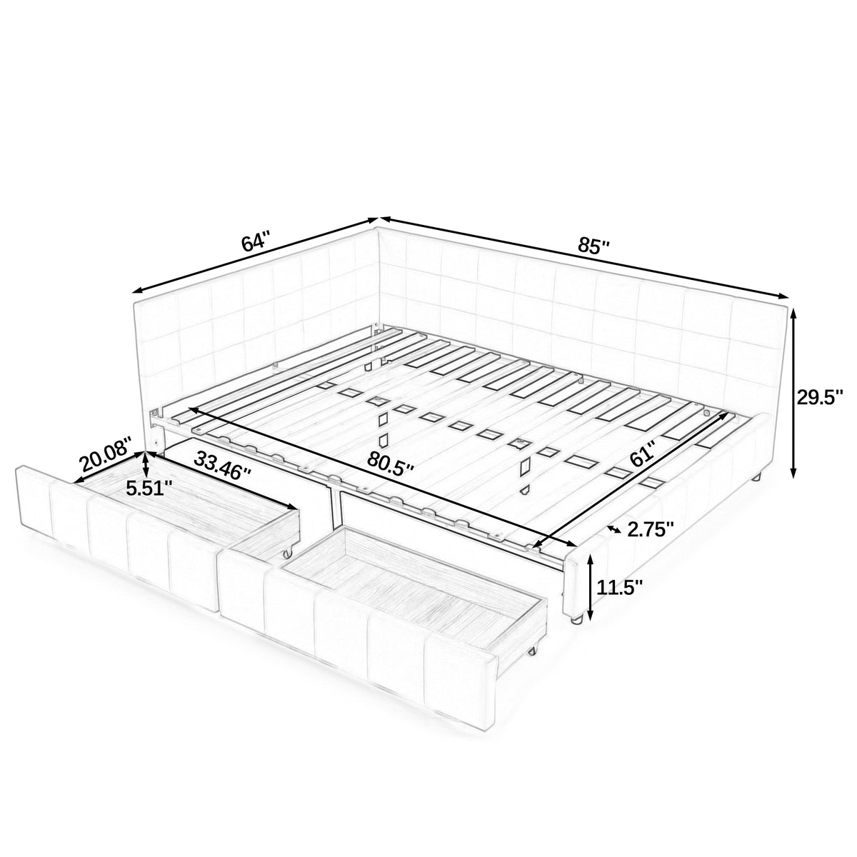Alternate angle of Bed Frame Modern Storage Bed Black Velvet Queen Size Bedroom