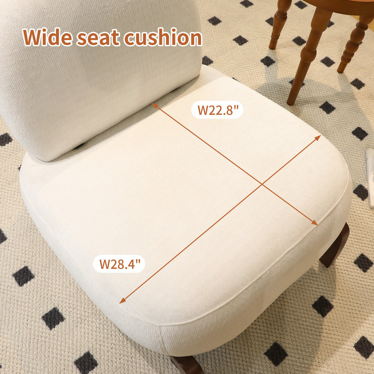 Construction and detail view of Accent Chair Cushioned Seating White Fabric