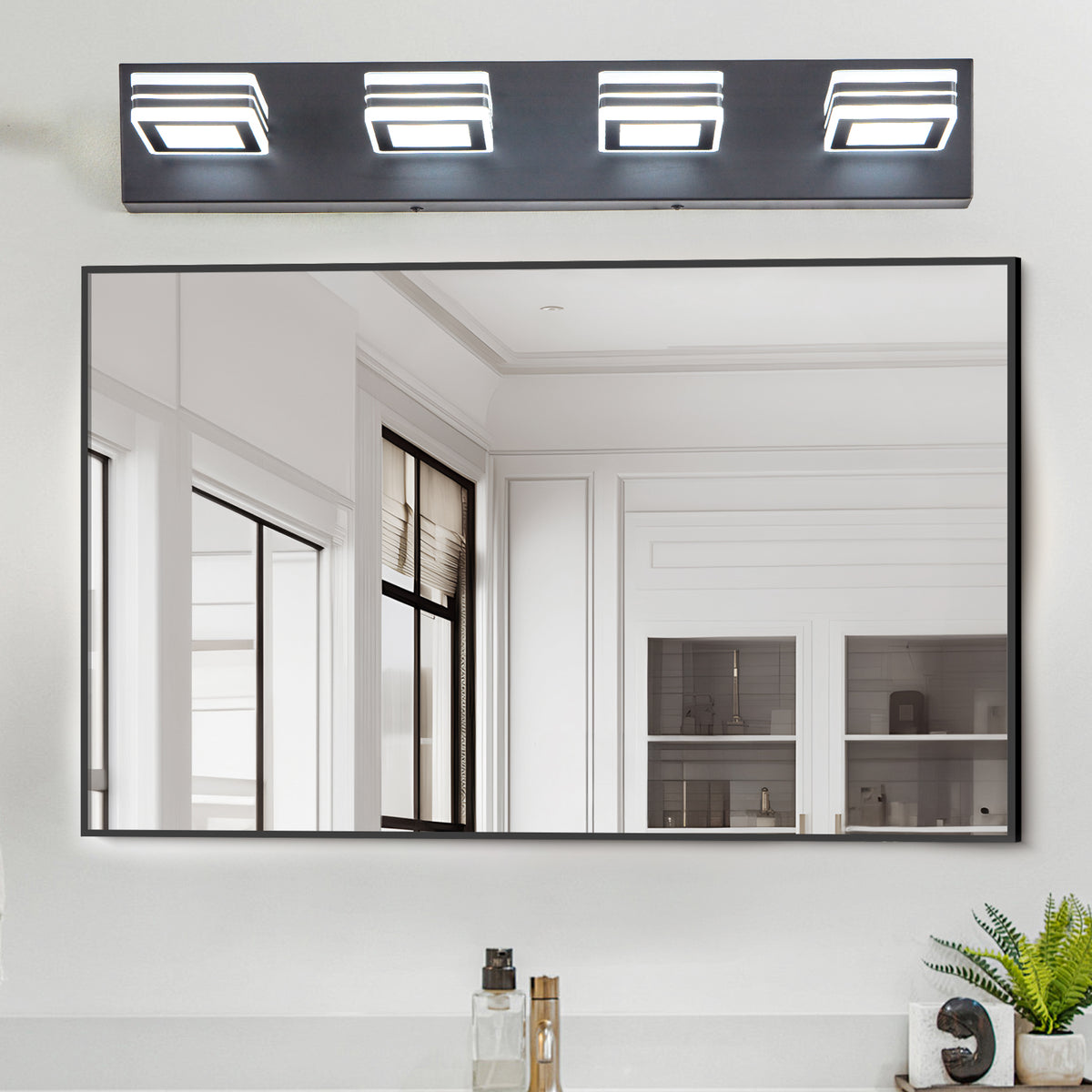 Full product view of Vanity Light Modern 4-Light LED Black Iron & Acrylic